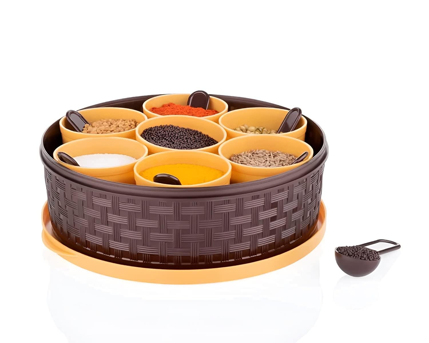 Pk Shopper Round Wooden Style Plastic Masala Box, Spice Storage Container, Spice Keeper Stylish Airtight Kitchen Multipurpose Ra