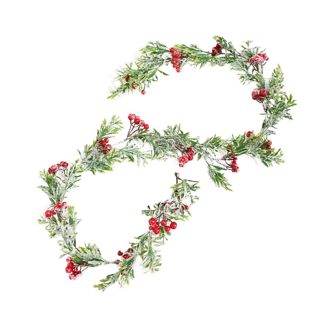 Christmas Artificial Garland, 5.2ft Artificial Holly Berry Garland Berries Leaves Door Xmas Wall Vine Swag for Outdoor Front Doo