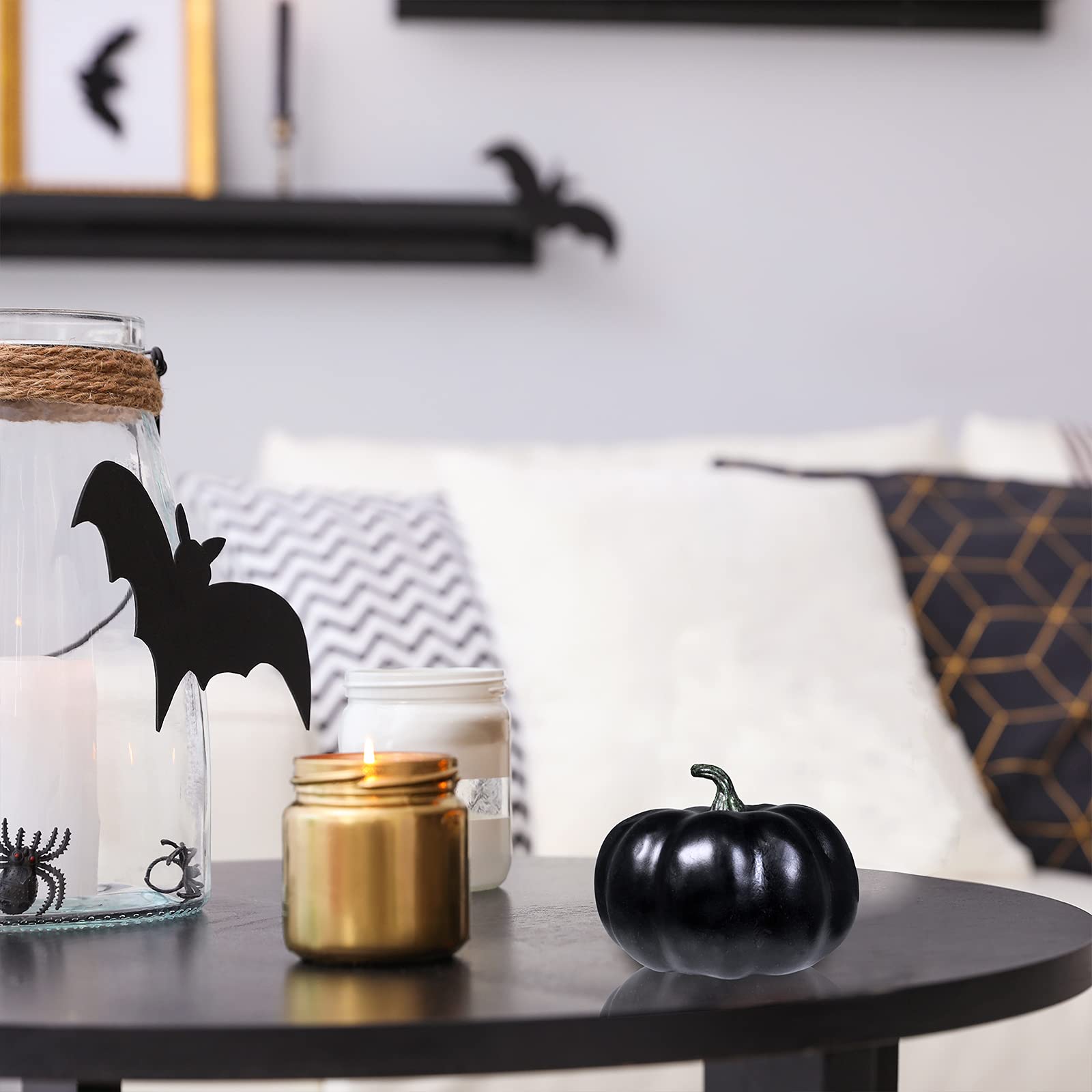 BESTTOYHOME 12 Pcs Assorted Small Artificial Black Pumpkins Halloween Foam Pumpkins Decorative Pumpkins for Rustic Farmhouse Fal
