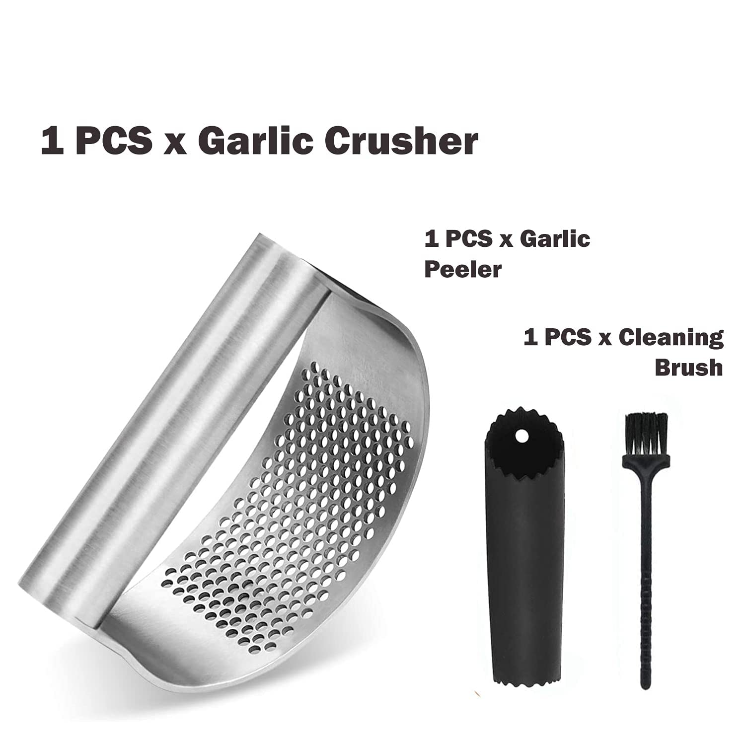 Stainless Steel Garlic Press Rocker - Garlic Mincer Tool Handheld Garlic Crusher Ginger Cutter Garlic Press Cutter - Silicone Ga
