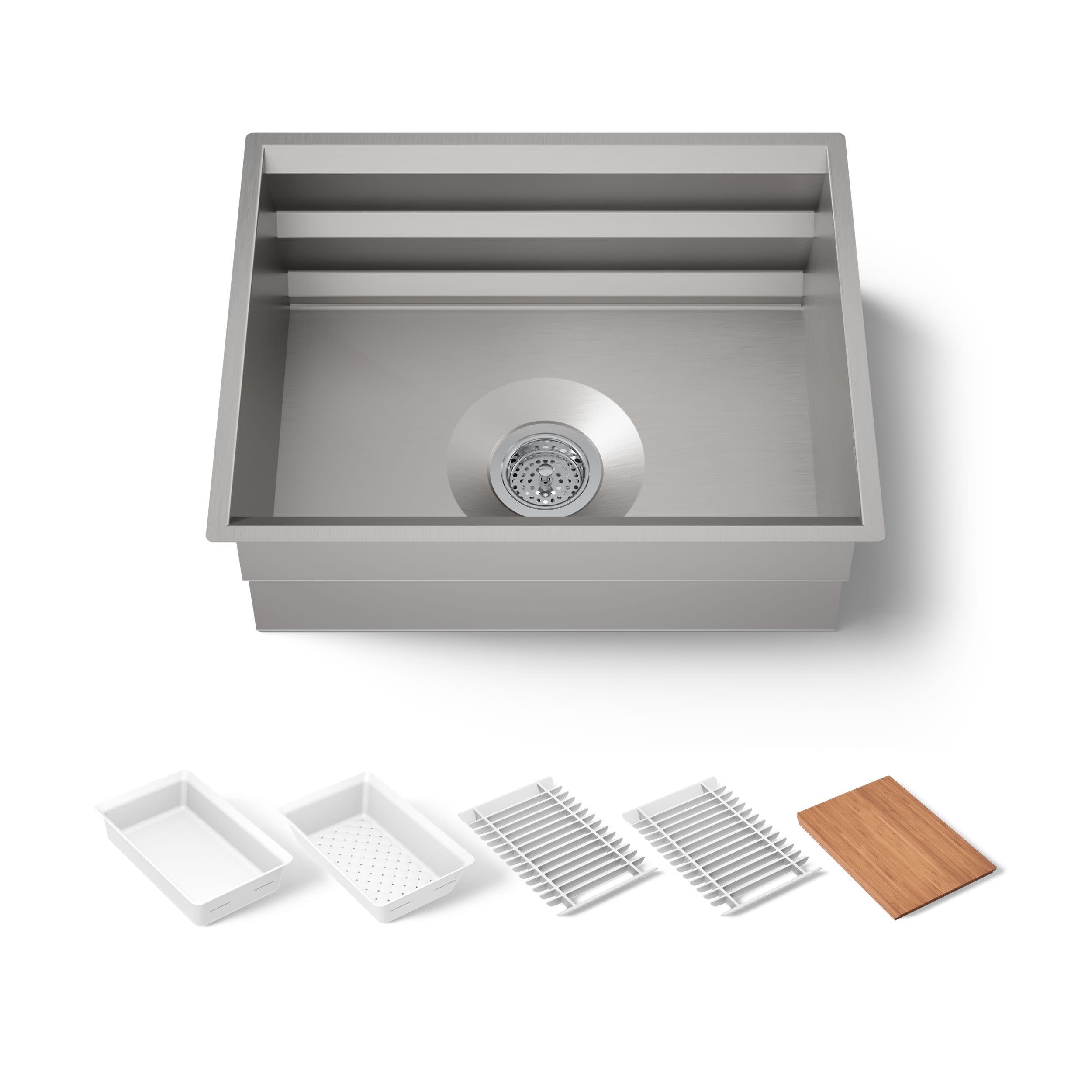 KOHLER Prolific 23 Inch Workstation Stainless Steel Single Bowl Kitchen Sink with Included Accessories, 10 Inches Deep, 18 Gauge