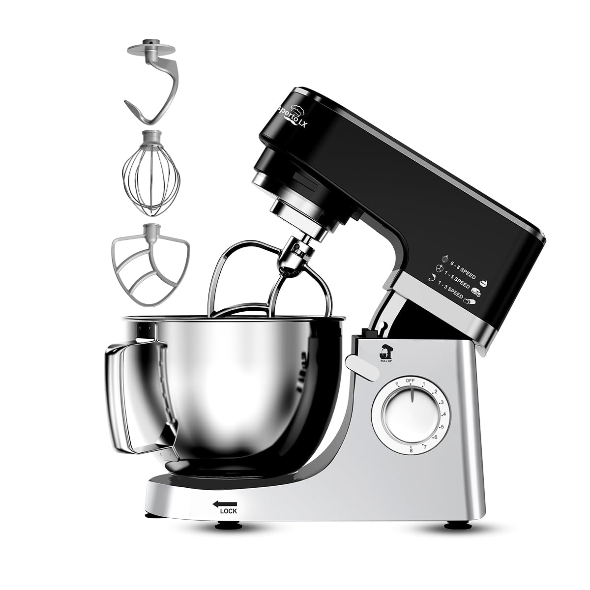 Inalsa EspertoLx 1300W StandMixer Digital Presets 5.3L Stainless Steel Bowl|Pure Copper Motor All Metal Gears DoughHook, Beater&