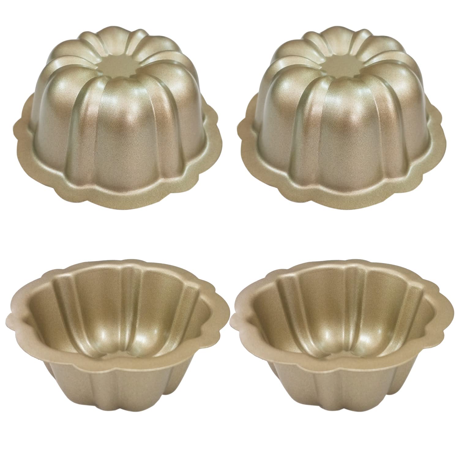 Proshopping Carbon Steel Mini Bundt Cake Pans, 4 Inch Metal Nonstick Fluted Cake Pan, 4Pcs Kugelhopf Mould For Baking Buntcake B