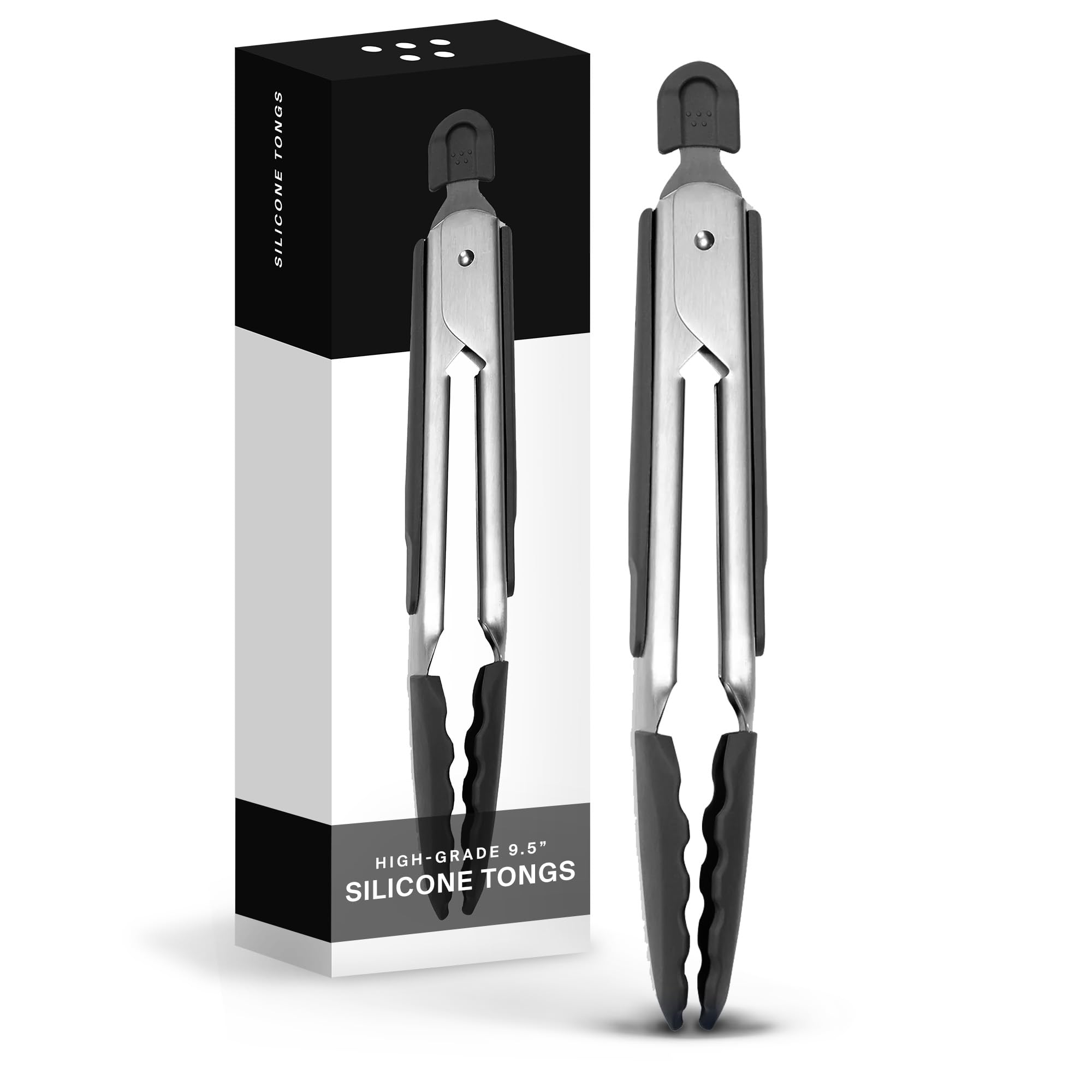 Misen Stainless Steel Kitchen Tongs - Precision Silicone-Tipped Grilling Tool - Heat Resistant, Heavy Duty, Nonstick - Perfect F