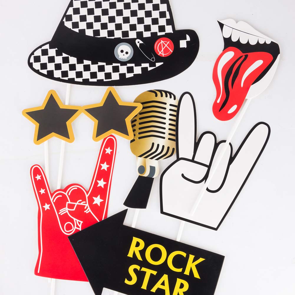 SUNBEAUTY 18 Pcs Rock and Roll Birthday Party Decorations Music Note Guitar Star Photo Booth Props Music Theme Party Supplies