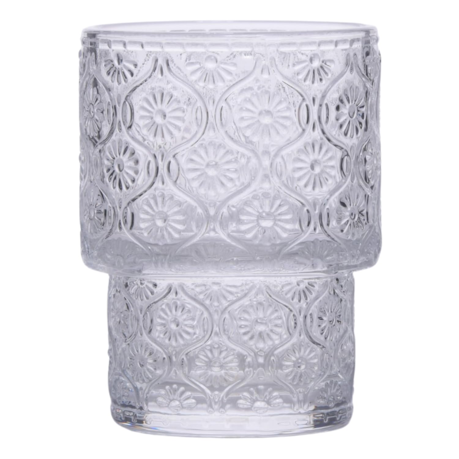 Nestasia Stackable Glasses Set of 6, Lead-Free Chip Resistant Thick Walled Drinking Glassware, Floral, 200ml each