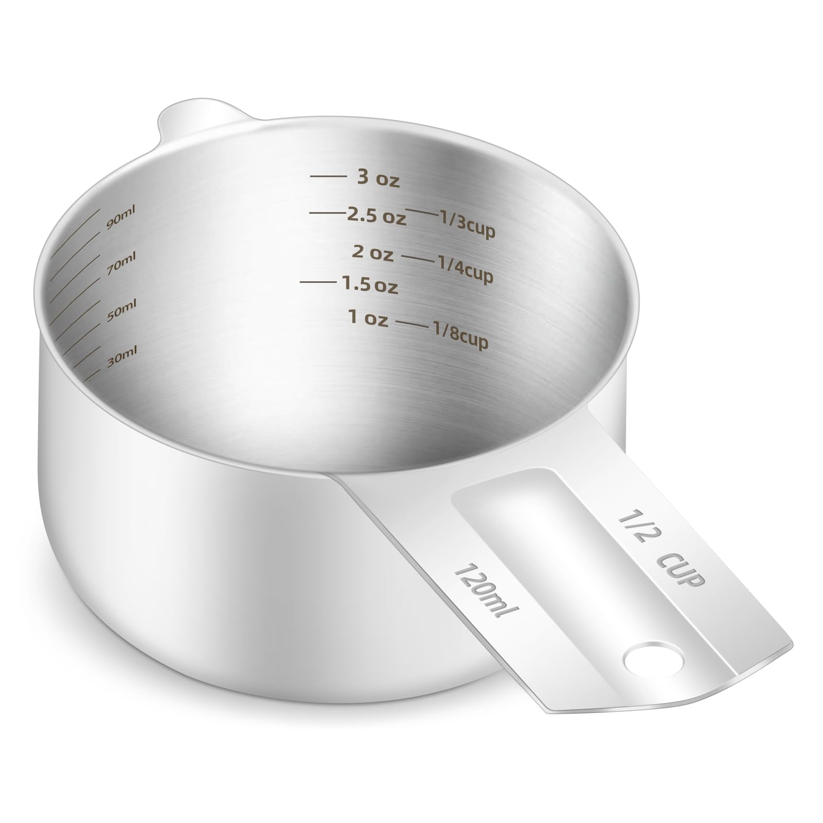 BERYLER 1PCS 1/2Cup (120ml, 4oz) Single Measuring Cup, Etched Inner Scale Stainless Steel Measure Scoop, Metric and US Measureme