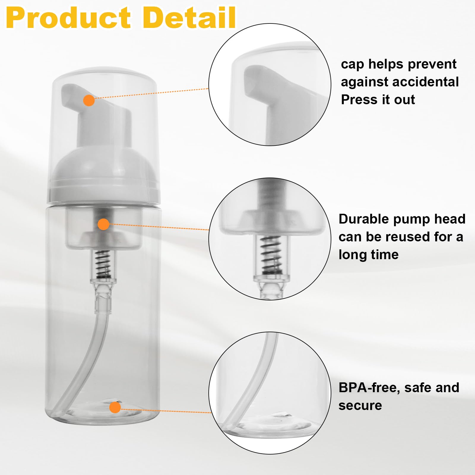 Bienbion 2Oz Travel-Sized Foaming Pump Bottles,4Pcs Empty Foam Pump Bottle,Refillable Travel Size Mousse Bottle,Hand Soap Shampo