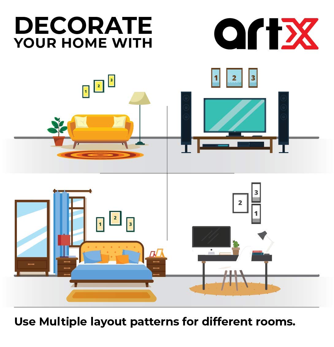 ArtX Flower Wall Art Painting, Framed Floral Paintings For Living Room 22 X 13.0 inches(Combined), Multicolor, Set of 3 (Light G