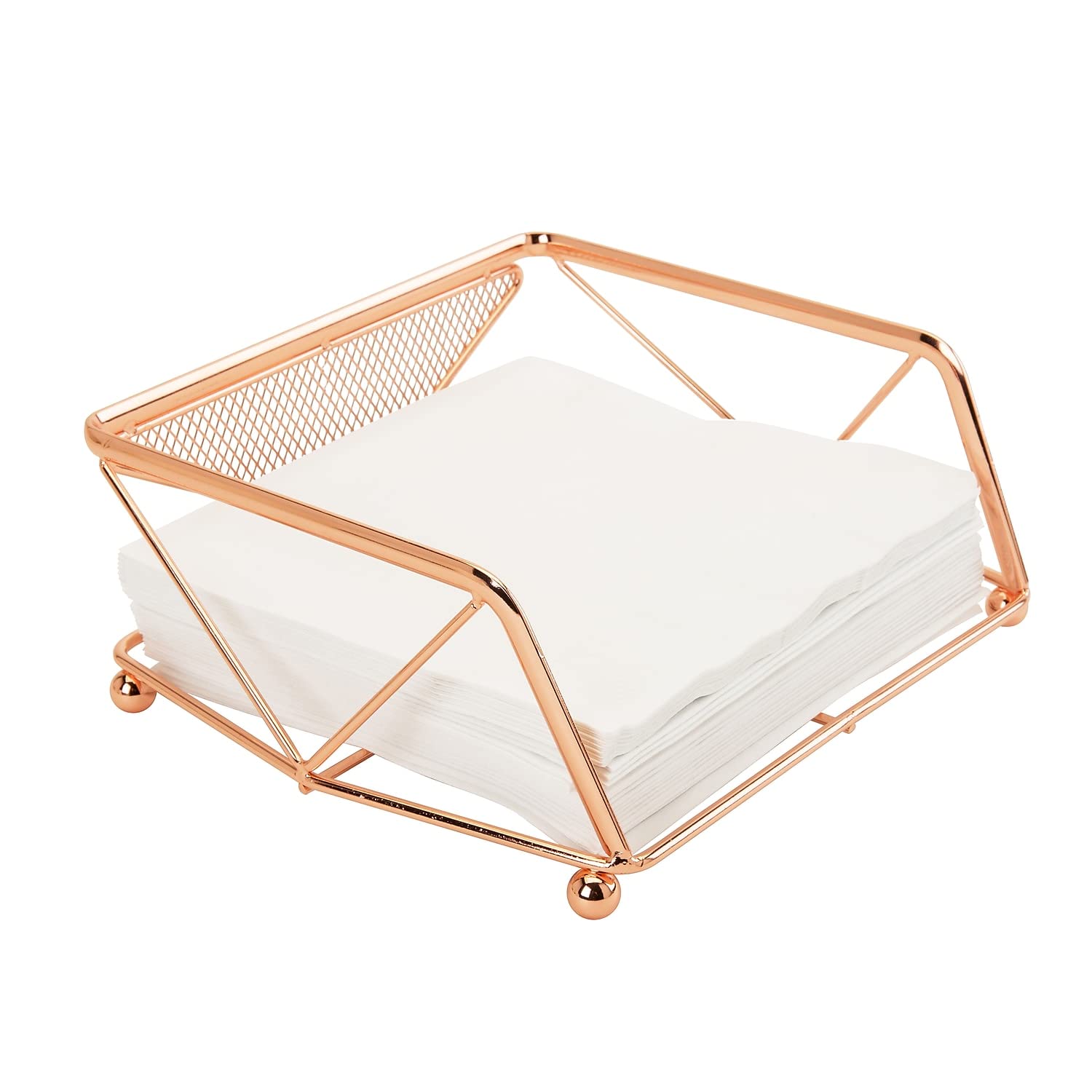 Kitchen Details Geode Free Standing Napkin Holder  Dimensions: 8. 25''x 7''x 3. 25''  Geometric Design  Freestanding  Rust Resistant  Kitchen Accessories  Chrome  Medium  Copper