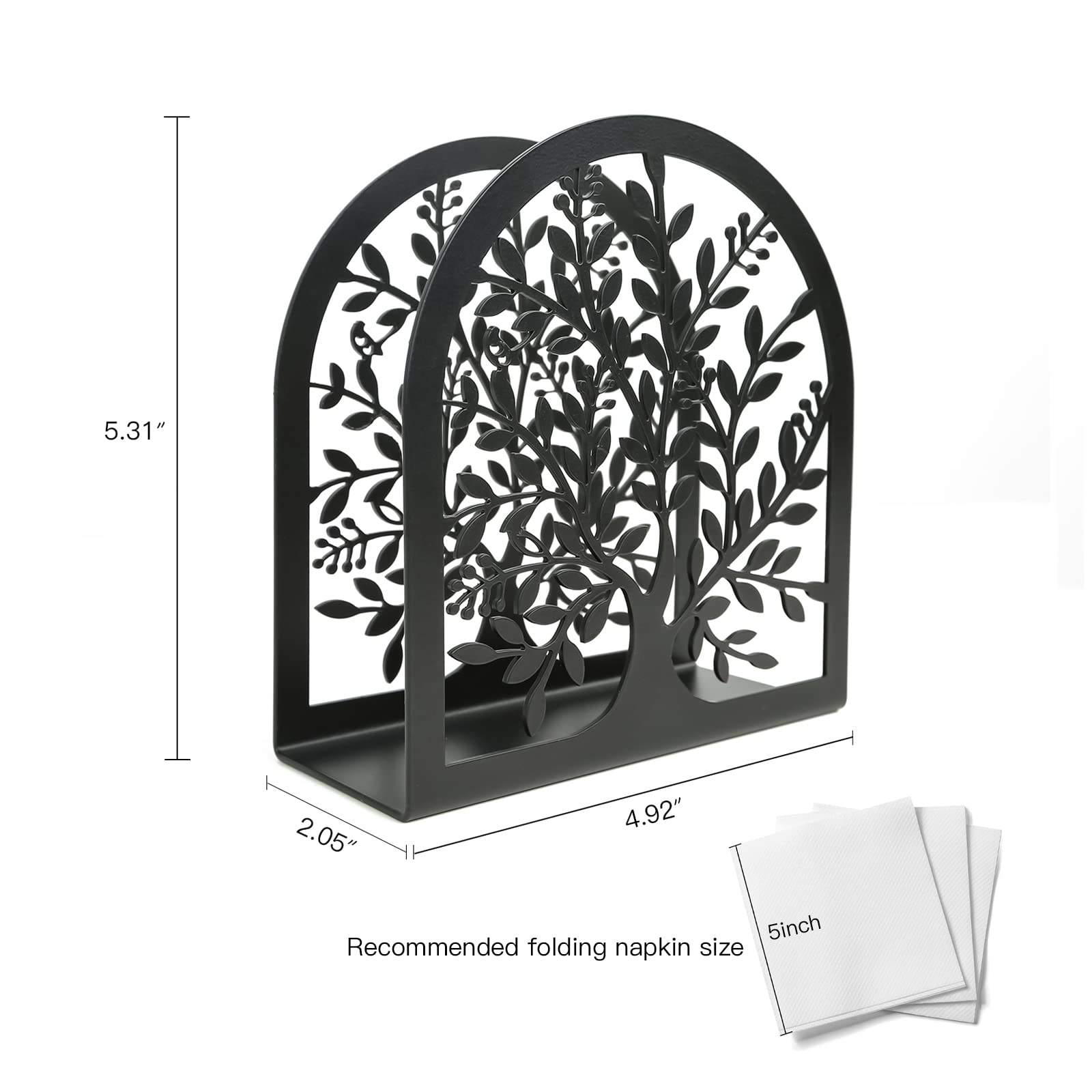 Fobule Napkin Holder for Tables  Vintage Metal Freestanding Tissue Dispenser  Black Cast Iron Vertical Tabletop Paper Napkin Holder Stand for Dinner Home Kitchen Restaurant Picnic Party (Tree of Life)
