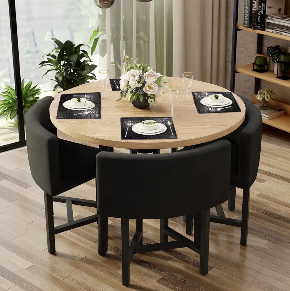 Faux Leather Placemats For Dinner Table - Pack Of 4 (Black (Plain))