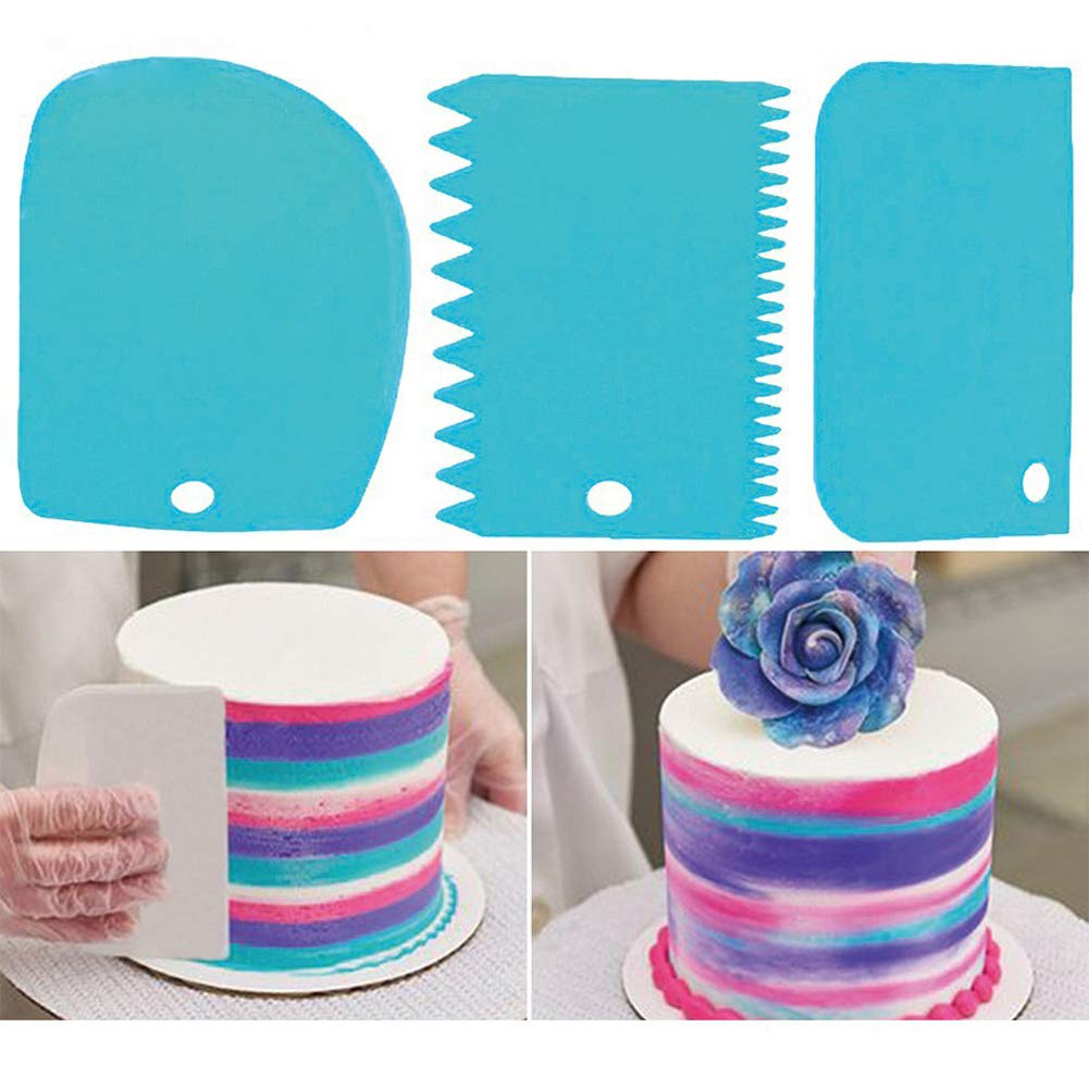Lasenersm 3 Pieces Dough Scraper Bowl Scraper Cake Scraper Plastic Dough Cutter Jagged Edges Scraper Curved Edge Scraper Flat Ed
