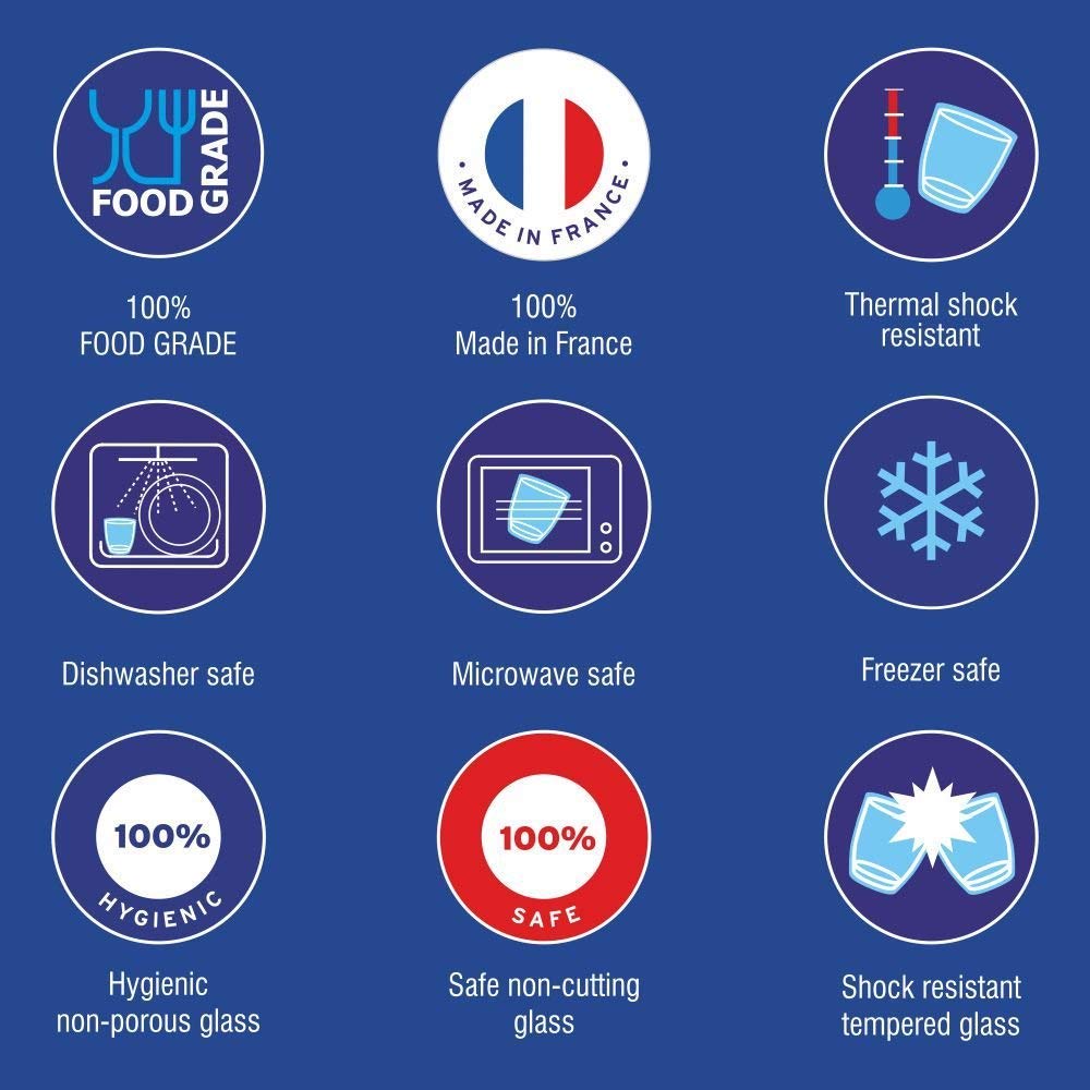 Duralex Picardie Drinking Glasses Set Of 6 - Tempered Glass Tumblers With Microfiber Polishing Cloth Classic Design, Easy To Hol