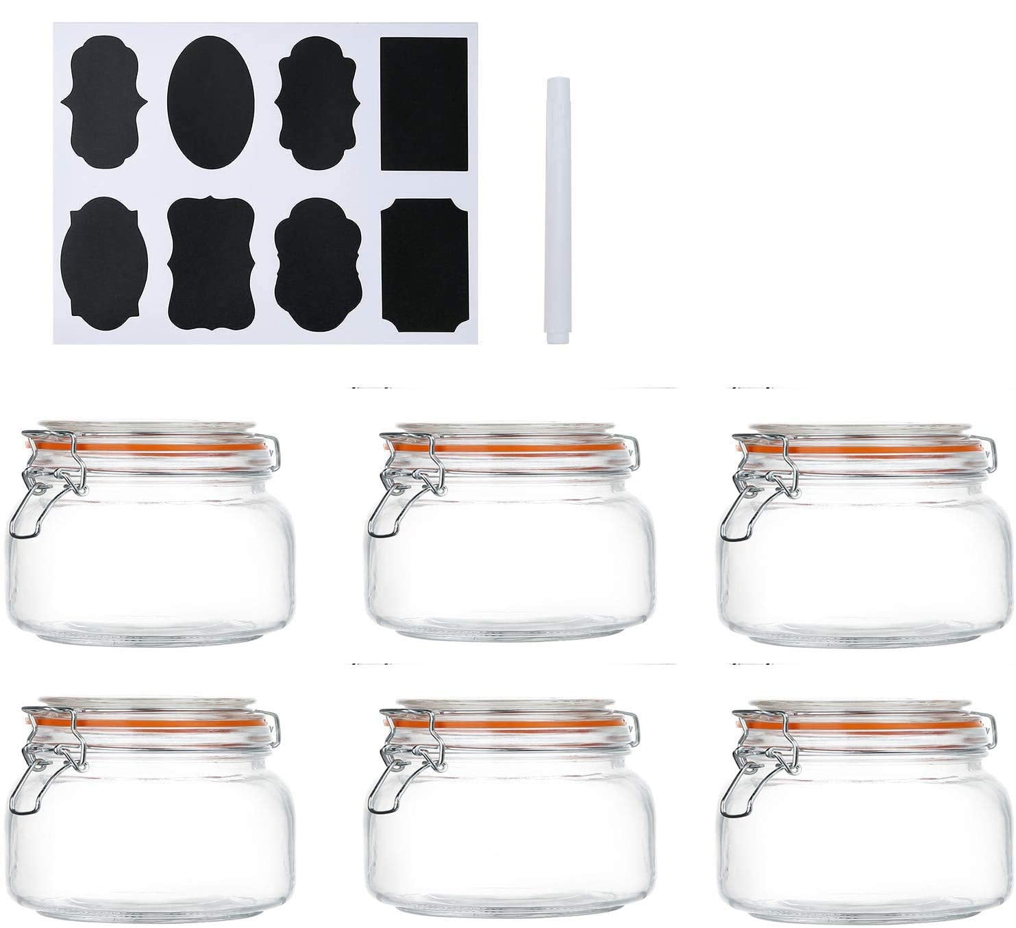 Encheng 16 oz Glass Jars With Airtight Lids And Leak Proof Rubber Gasket,Wide Mouth Mason Jars With Hinged Lids For Kitchen,Glas