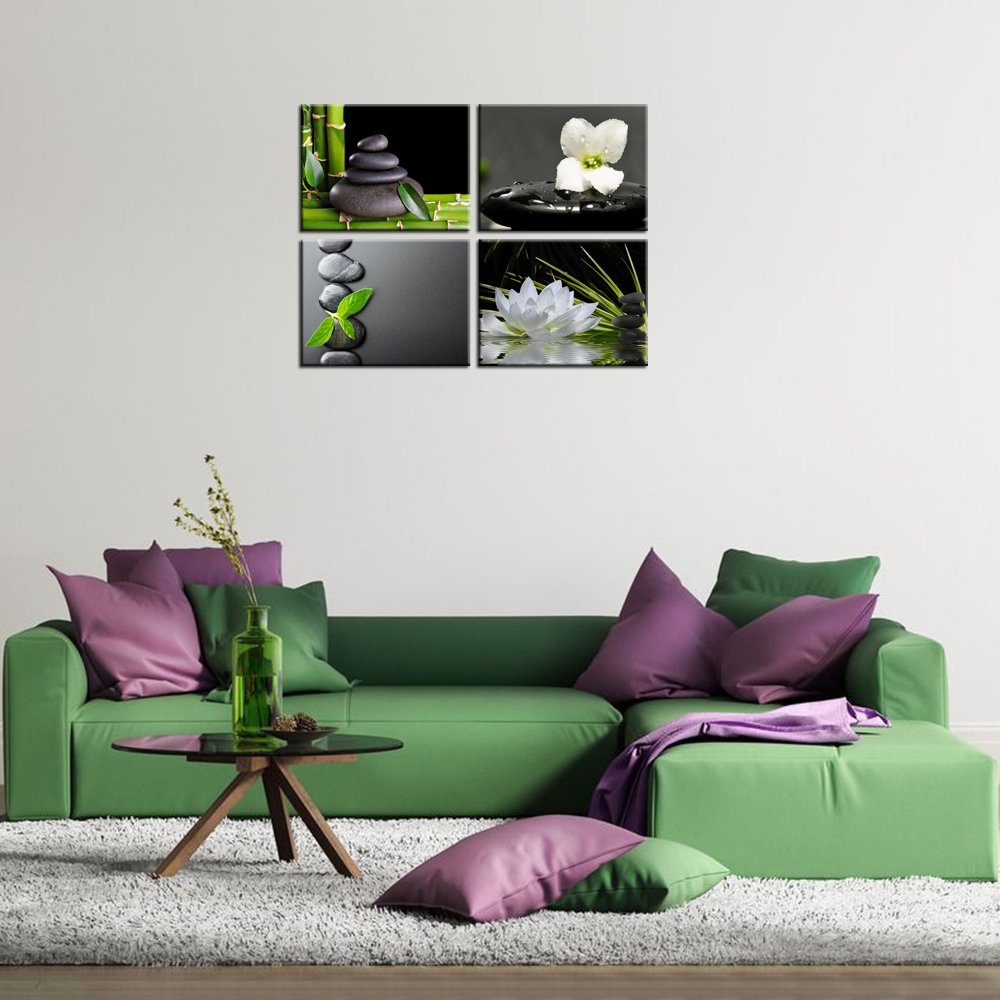 Vvovv Wall Decor Zen Wall Decor Zen Stone Elegant Lotus Flower Painting Green Bamboo Wall Pictures Bathroom Spa Room Decor Frame
