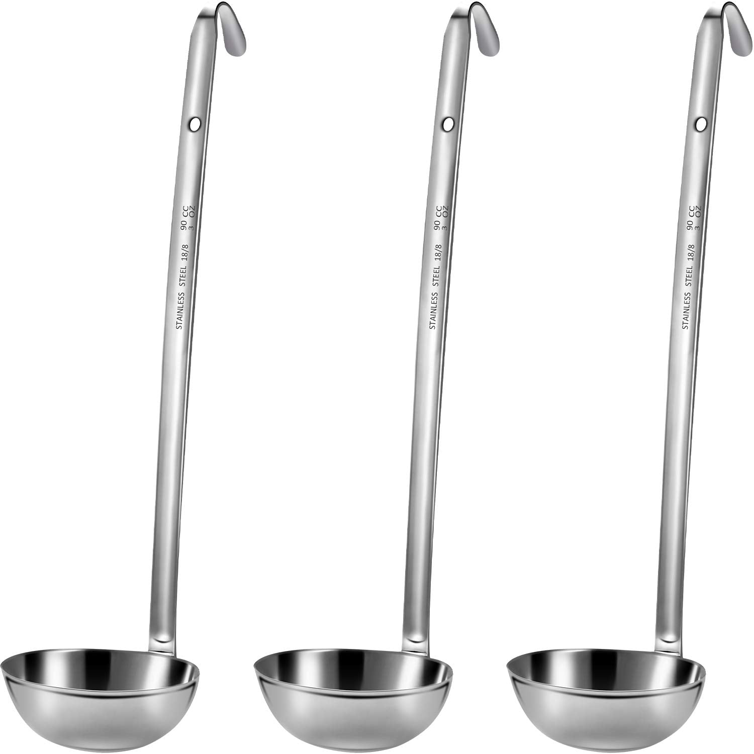 Meekoo 3 Pieces Stainless Steel Ladle Soup Handle Ladle With Pouring Rim For Kitchen Cooking Soup Sauce (3 Oz)