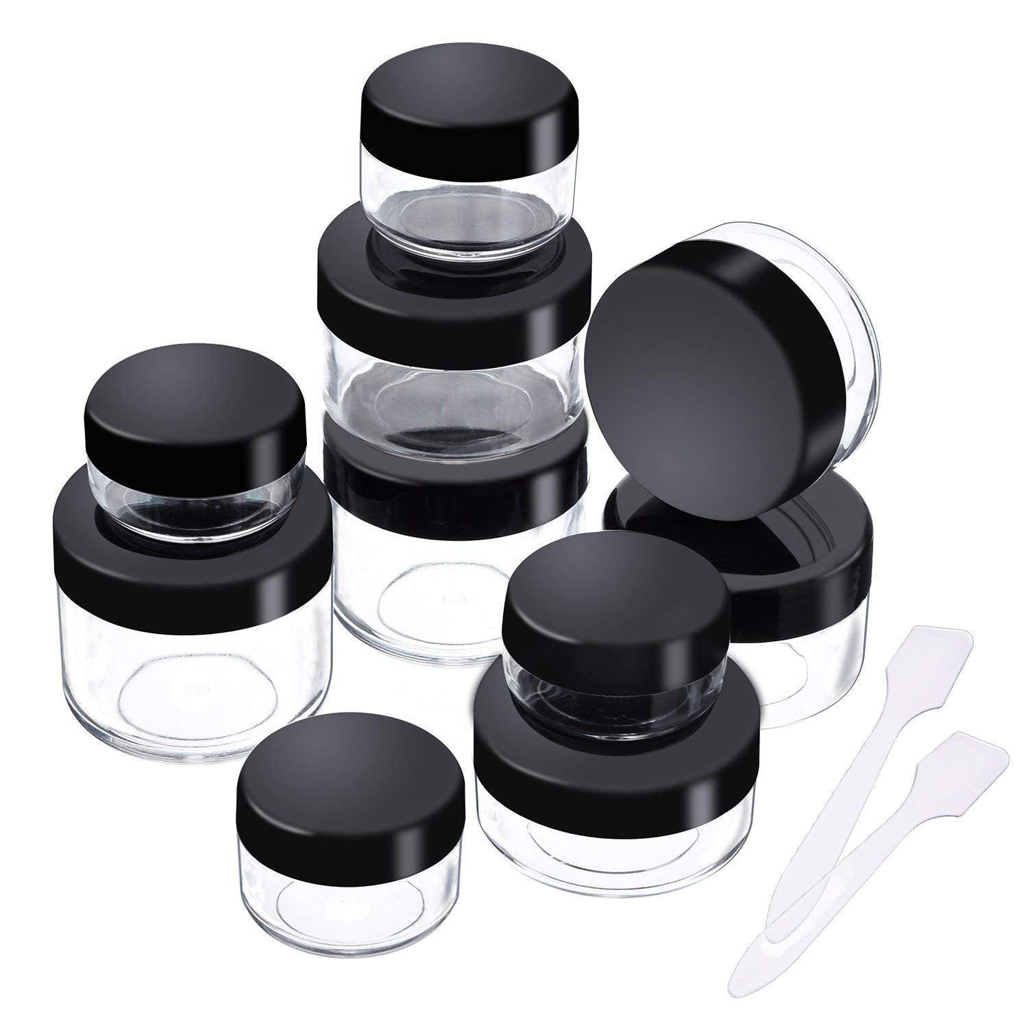 Onwon 10 Pieces Empty Clear Plastic Makeup Sample Containers With 2 Pieces Mini Spatula 3/5 / 10/15 / 20 Gram Size Cosmetic Pot