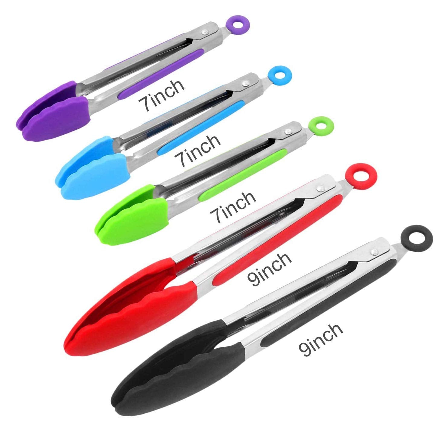 Kitchen Tongs With Silicone Tips - Fortomorrow Set Of 5, 7 9 Inch Premium Silicone Tipped Tongs For Cooking Heat Resistant, Serv