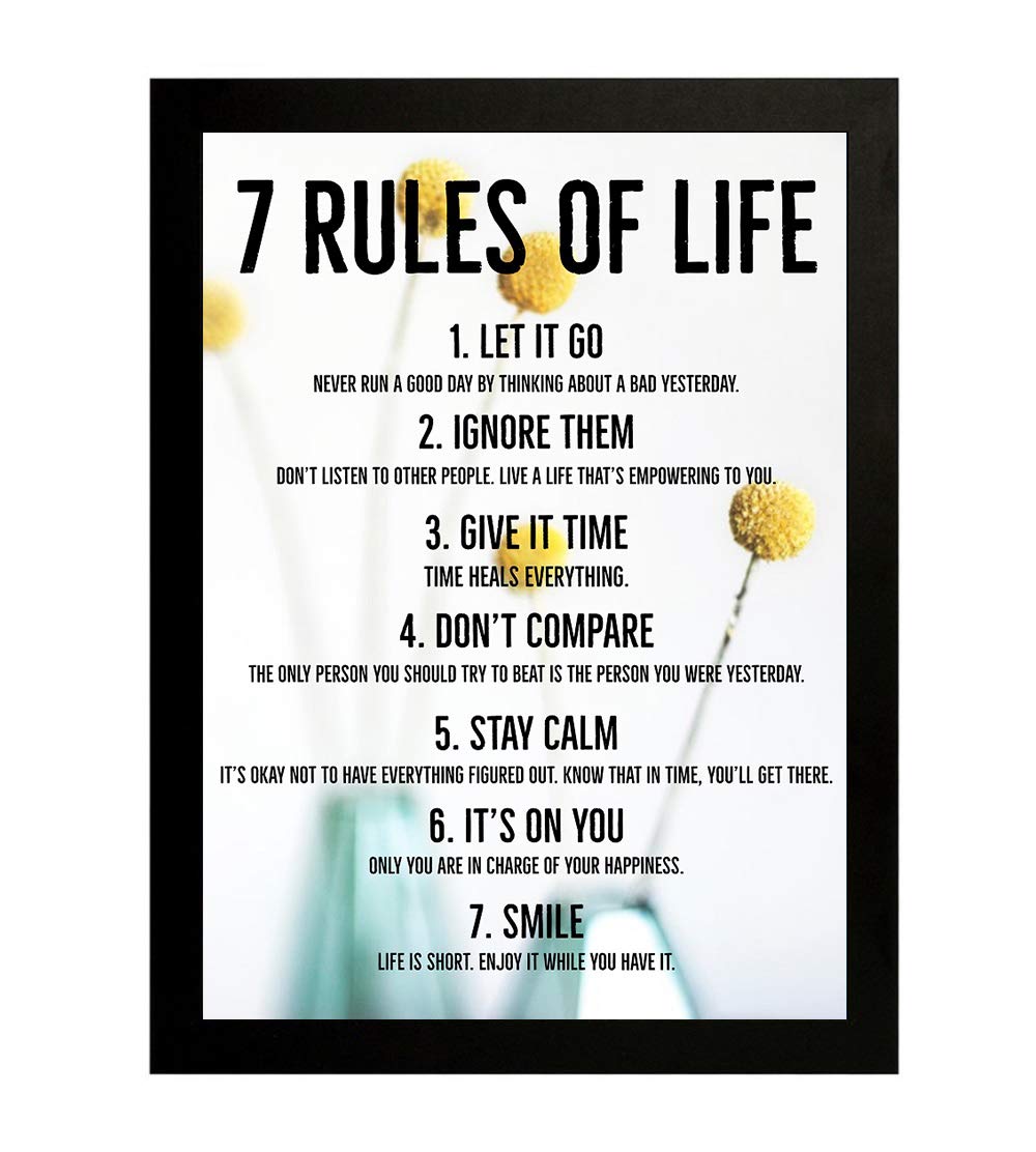 Interio Crafts 7 Rule Motivational Framed Poster Quote Wall Poster For Living Room Bedroom Office Wall Decoration (White,13X10 I