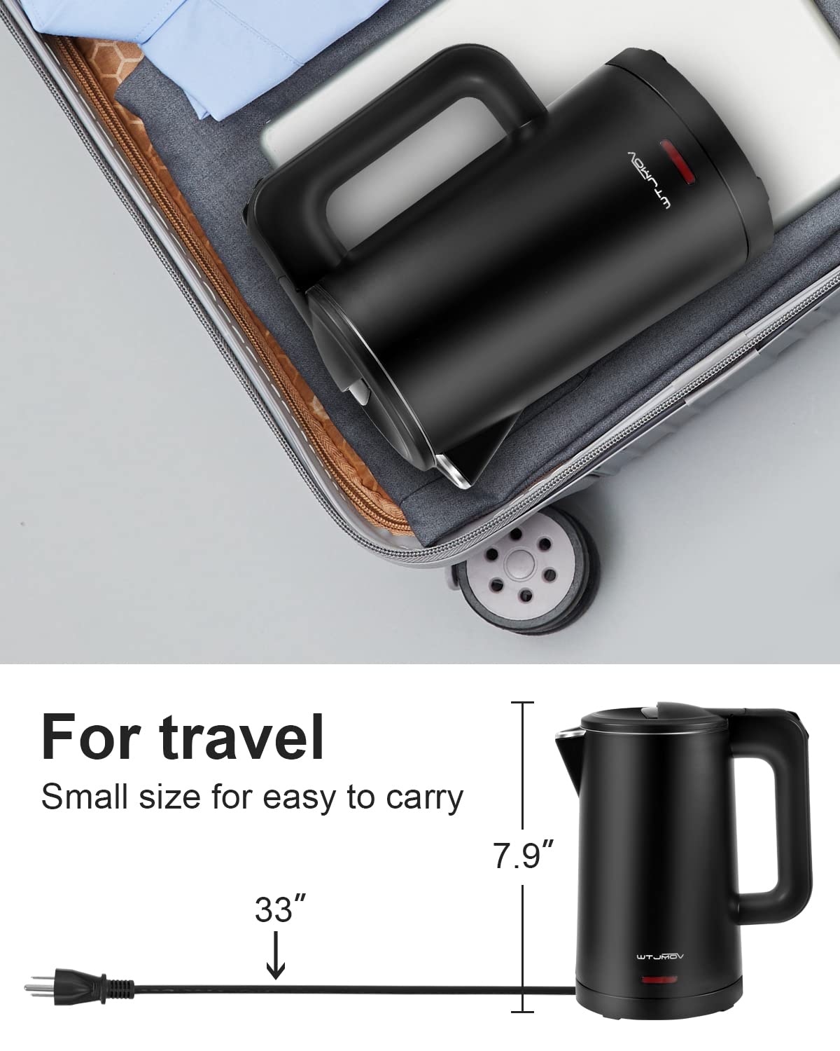 0.8L Electric Kettle Stainless Steel, 800 Watts Small Electric Kettle 27 Ounce Fast Boil Auto Shut-Off, Portable Water Boiler Fo