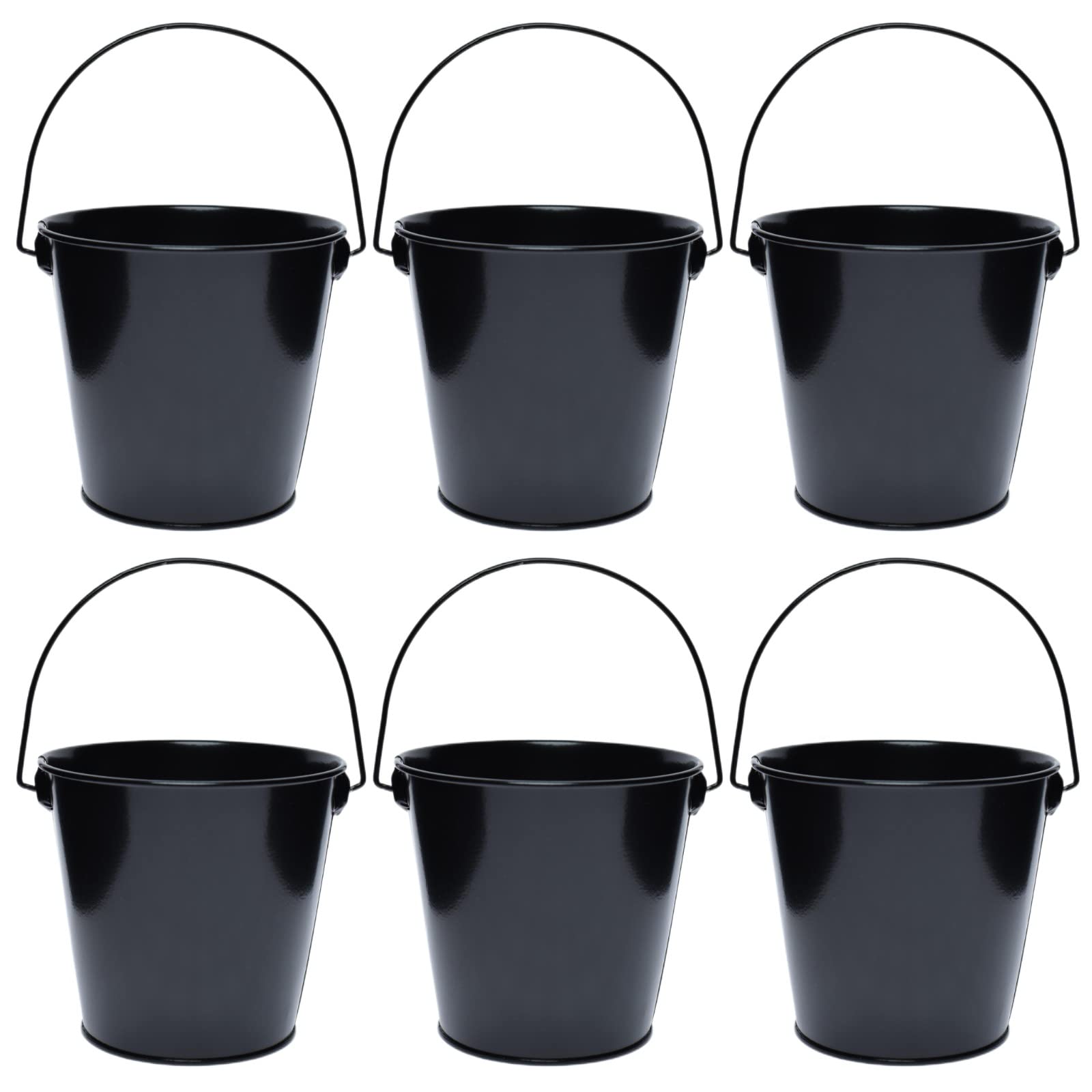 Takma Metal Buckets With Handle - 6 Pack 6 Inch Black Iron Pail, Easter Bucket,Pencil Holder And Flower Pots,Craft Supply Holder