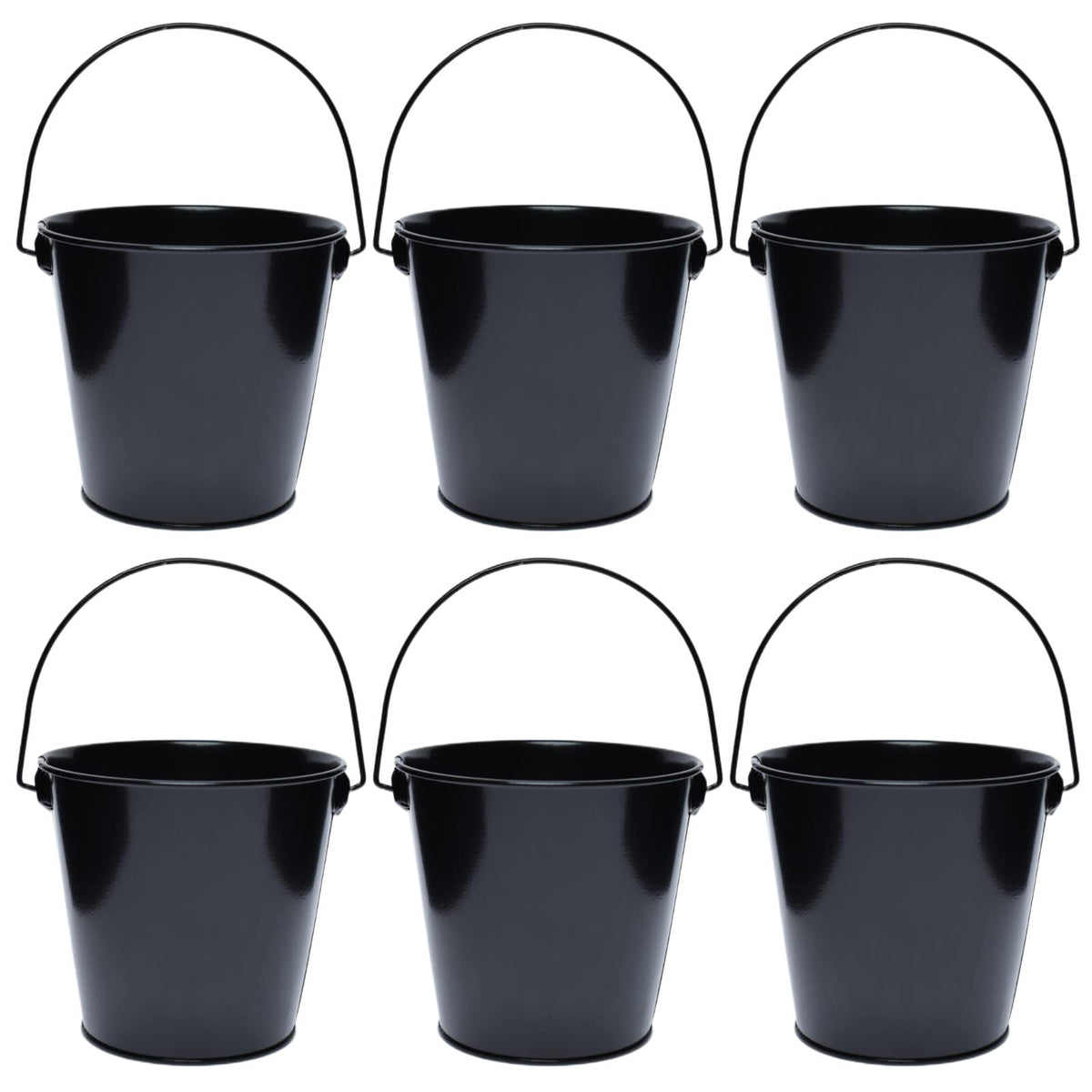 Takma Metal Buckets With Handle - 6 Pack 6 Inch Black Iron Pail, Easter Bucket,Pencil Holder And Flower Pots,Craft Supply Holder