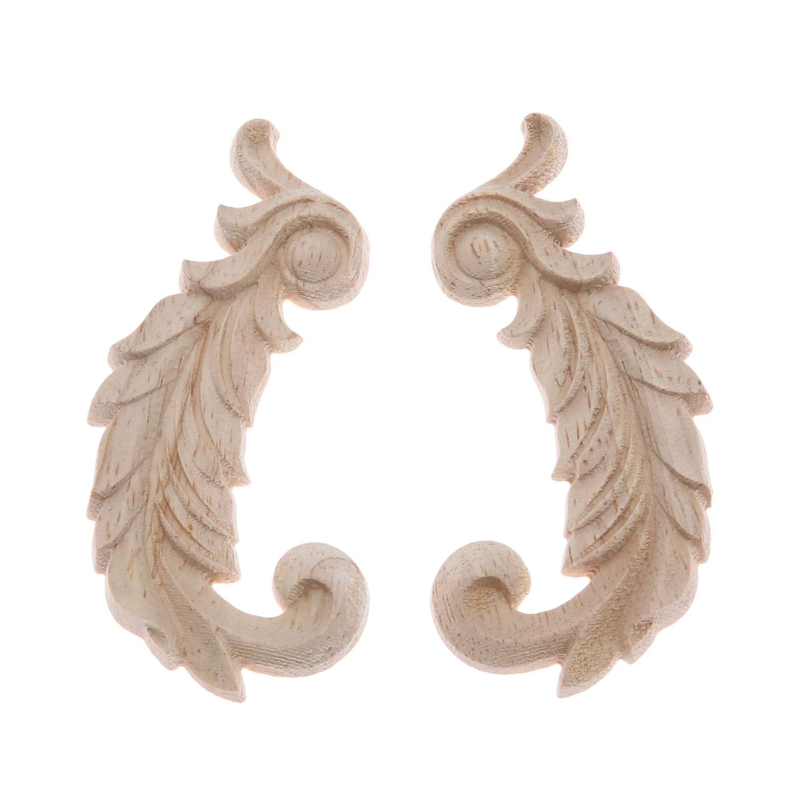 Wood Carved Appliques Wooden Onlays, 1 Pair Unpainted Decorative Carving Furniture Decals Frame Decor For Door Wall Cabinet Dres