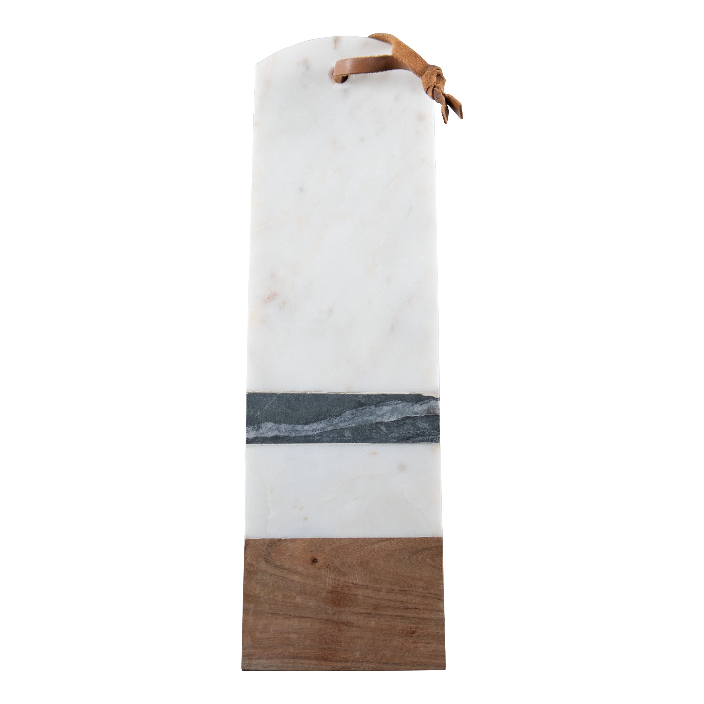 Foreside Home & Garden Small White Marble and Wood Kitchen Serving Cutting Board, 14 x 4.5 x 0.75, Multi