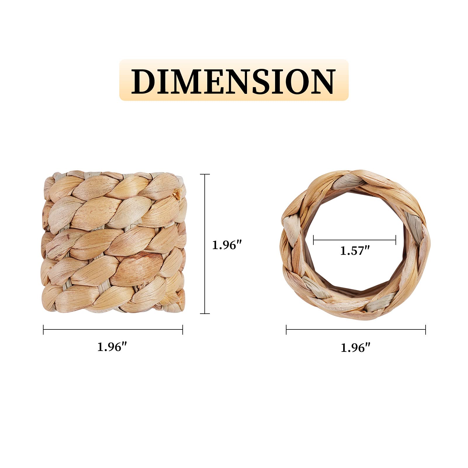 Woven Napkin Rings Set of 6  Farmhouse Napkin Rings Handmade by Natural Water Hyacinth  Fabric Napkin Rings for Thanksgiving  Party  Wedding  Supplies for Dinner Table Decoration
