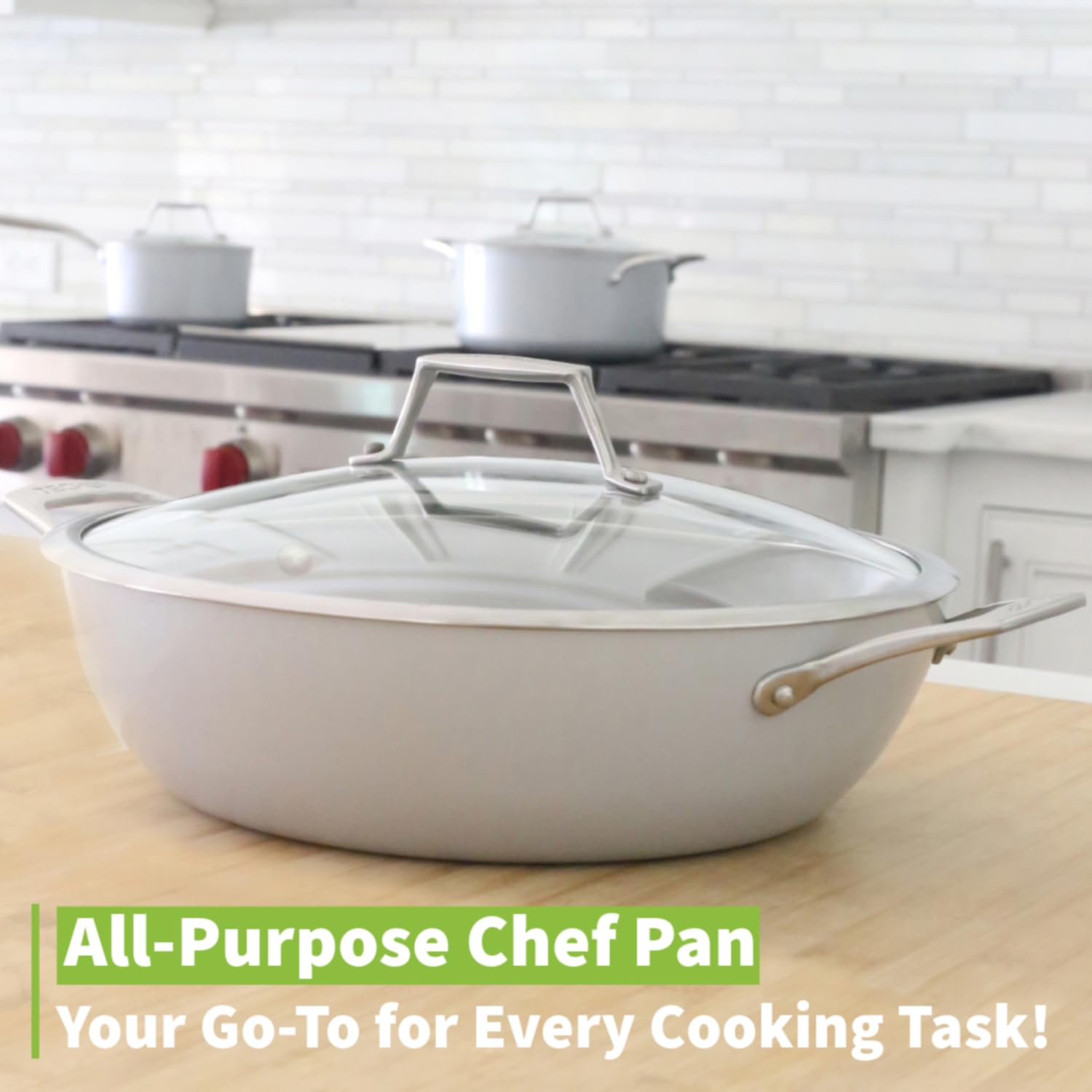 Techef - Ceraterra, 5 Qt / 12-In Ceramic Nonstick All Purpose Chef Pan With Cover, (Ptfe And Pfoa Free Ceramic Exterior & Interi