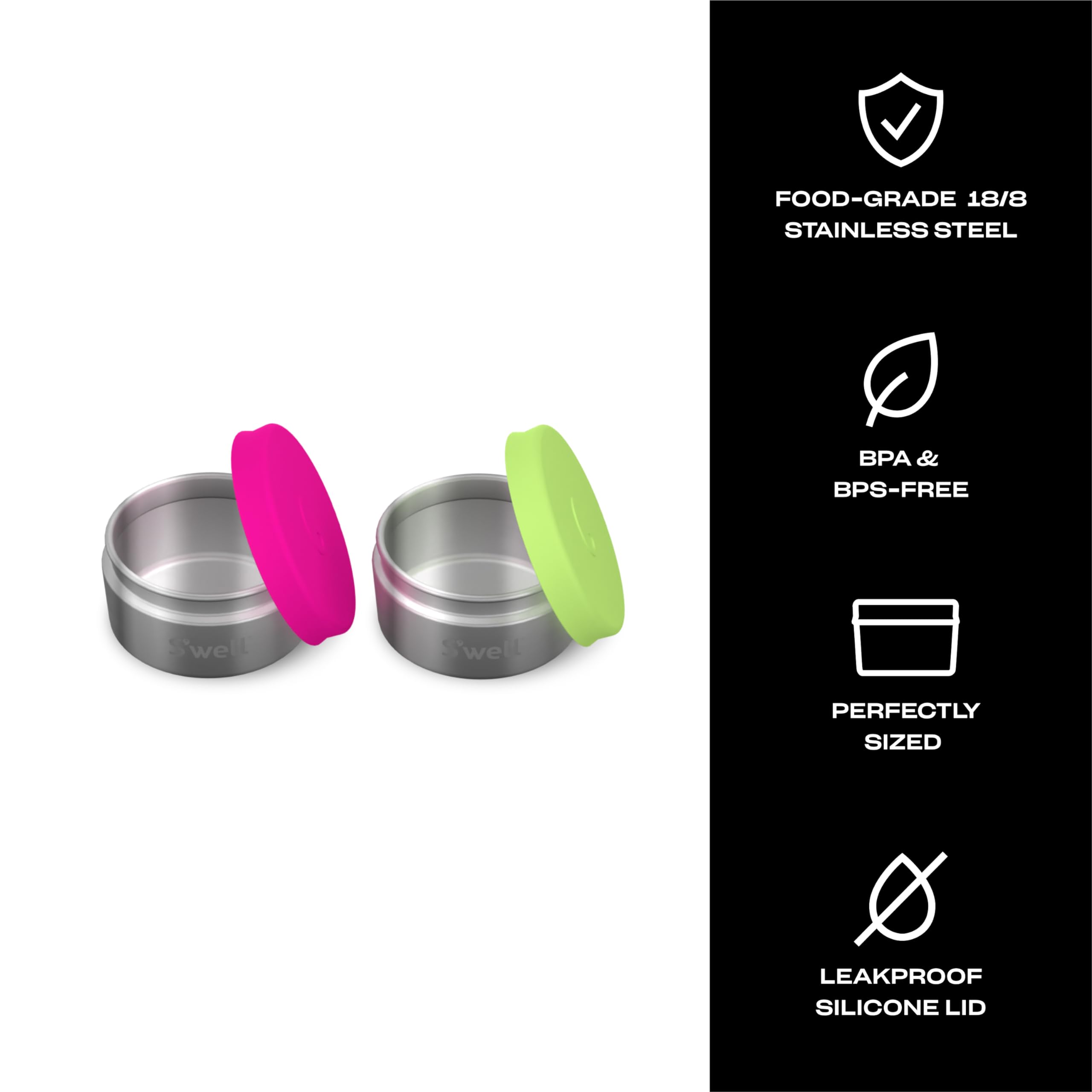 S'Well Stainless Steel Condiment Container Set Of Two, 2Oz, Dragonfruit/Kiwi, Single Walled Durable Construction, Leakproof Sili