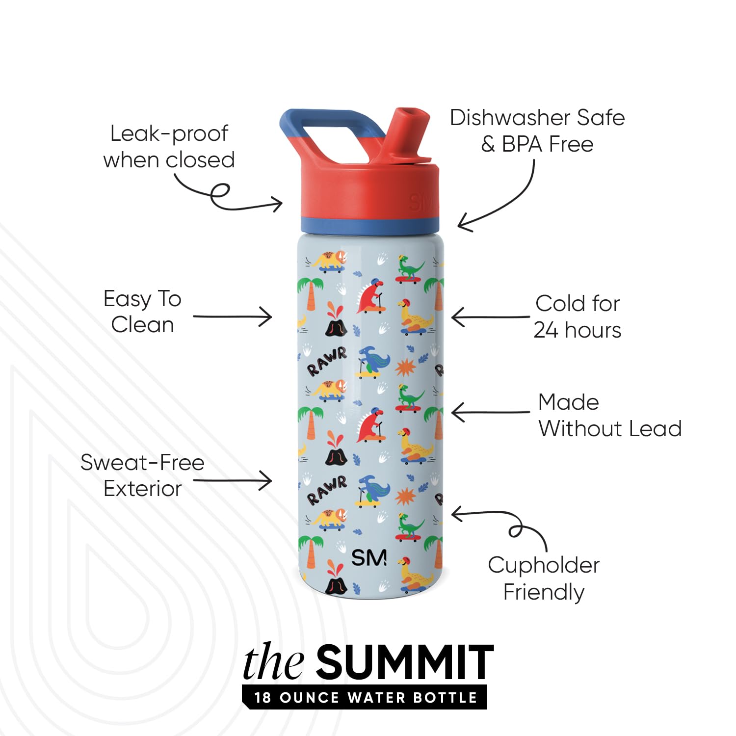 Simple Modern Kids Summit Water Bottle with Straw Lid | 18oz Stainless Steel Cup Insulated Tumbler for Toddlers, School | Rad Di
