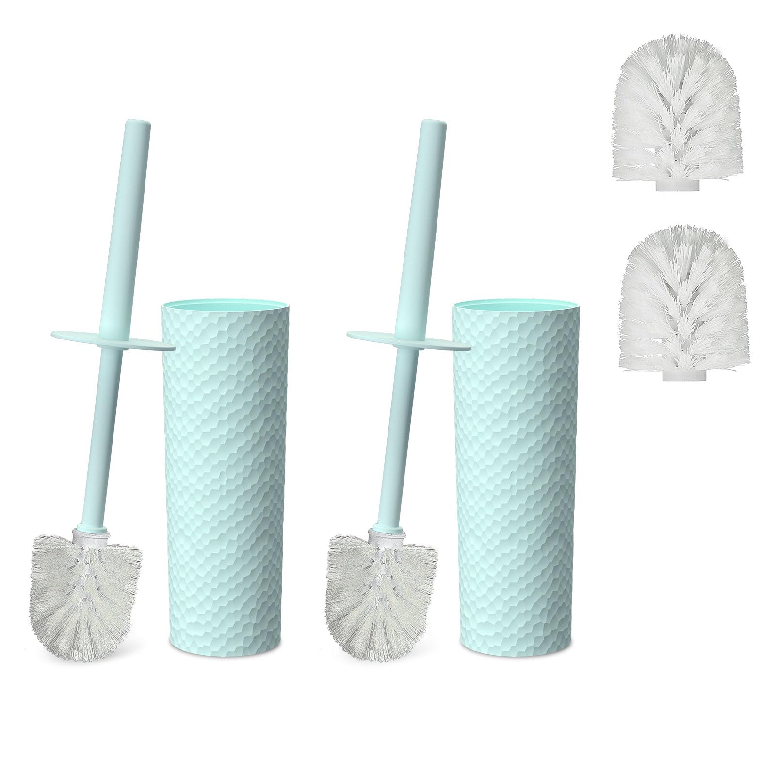Topsky Toilet Brush,2 Pack Compact Toilet Brush & Holder Set,Plastic Round Barrel Loo Brush With 2 Replacement Toilet Brush Head
