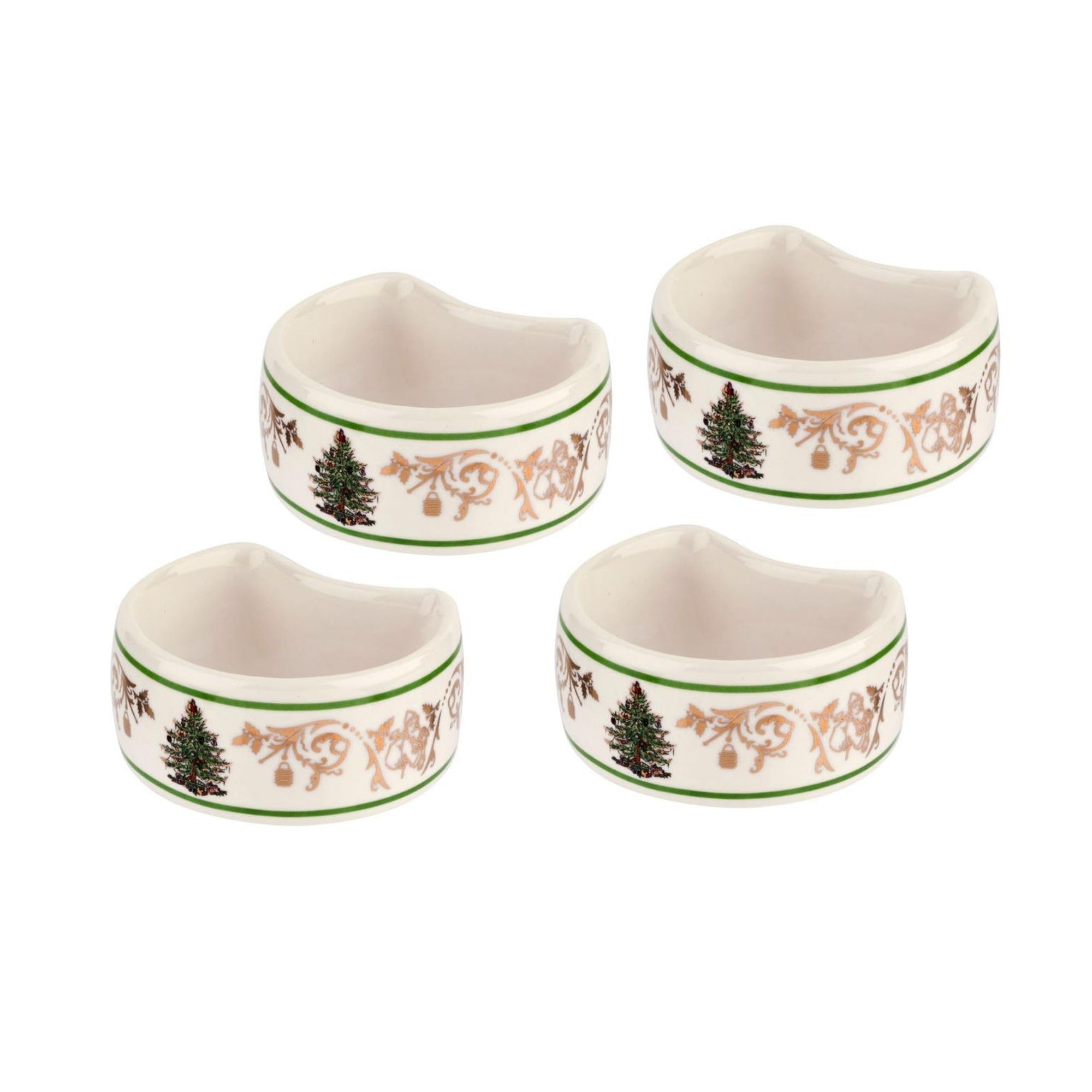 Spode Christmas Tree Gold Napkin Ring  Set of 4 Christmas Napkin Rings  made of Fine Porcelain  2.75 Inch Perfect for Christmas D?cor or Holiday Gift