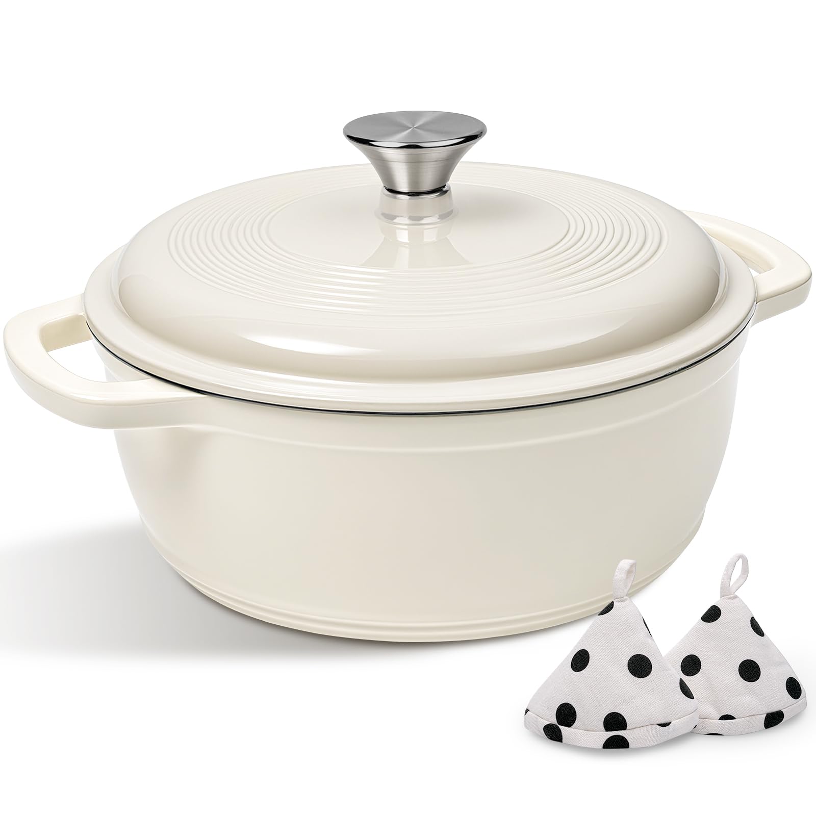 Enameled Cast Iron Dutch Oven Pot With Lid - Aiviki 5Qt Dutch Oven For Bread Baking With Cotton Potholders - Heavy-Duty Cookware
