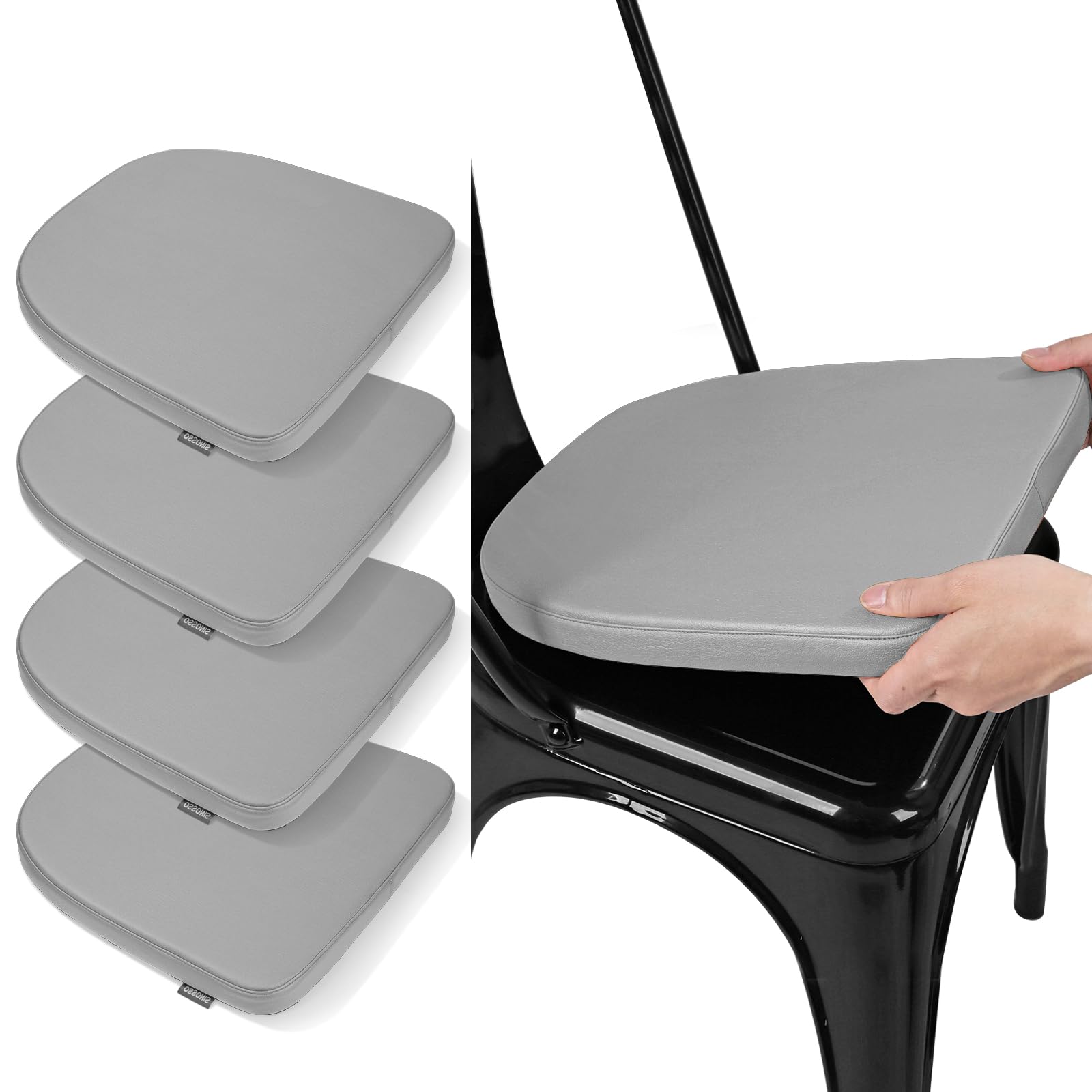 Sinosso Modern Faux Leather 14'' Metal Chair Cushions Set Of 4, Leathaire Magnetic Chair Pads For Dining Kitchen Cafe Bistro Sta