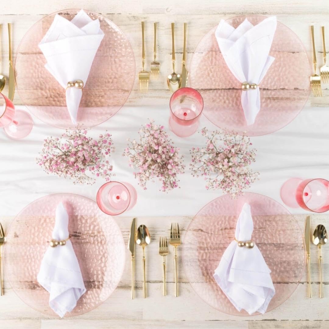 Blue Sky Organic 13'' Hammered Pink Plastic Charger Plates - 4 Count | Durable & Stylish For Elegant Dining Events