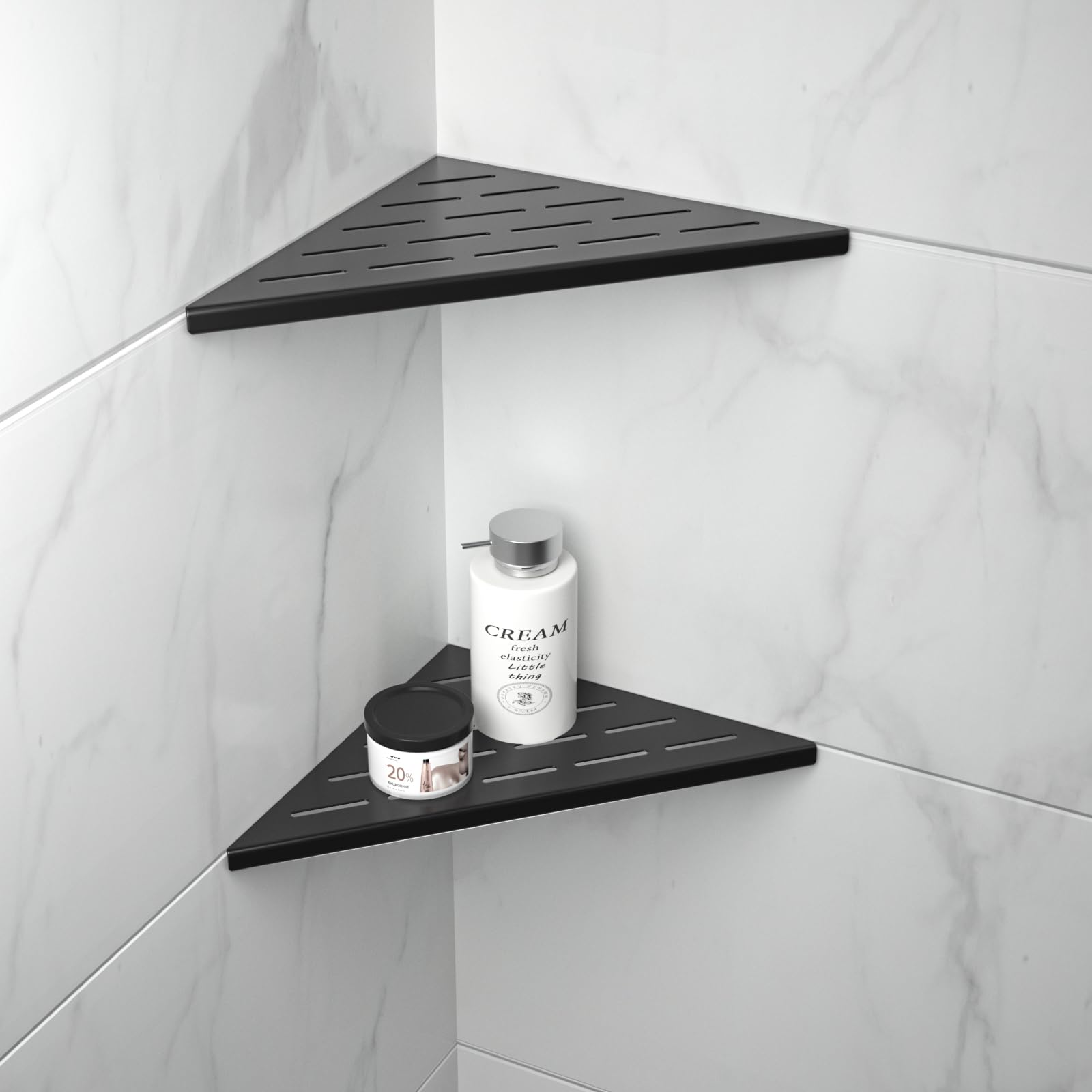 Bernkot 10'' Corner Shower Shelf 2Pcs, 304 Stainless Steel Recessed Bathroom Shelves For Tiled Wall, No Drilling Needed (10'', B