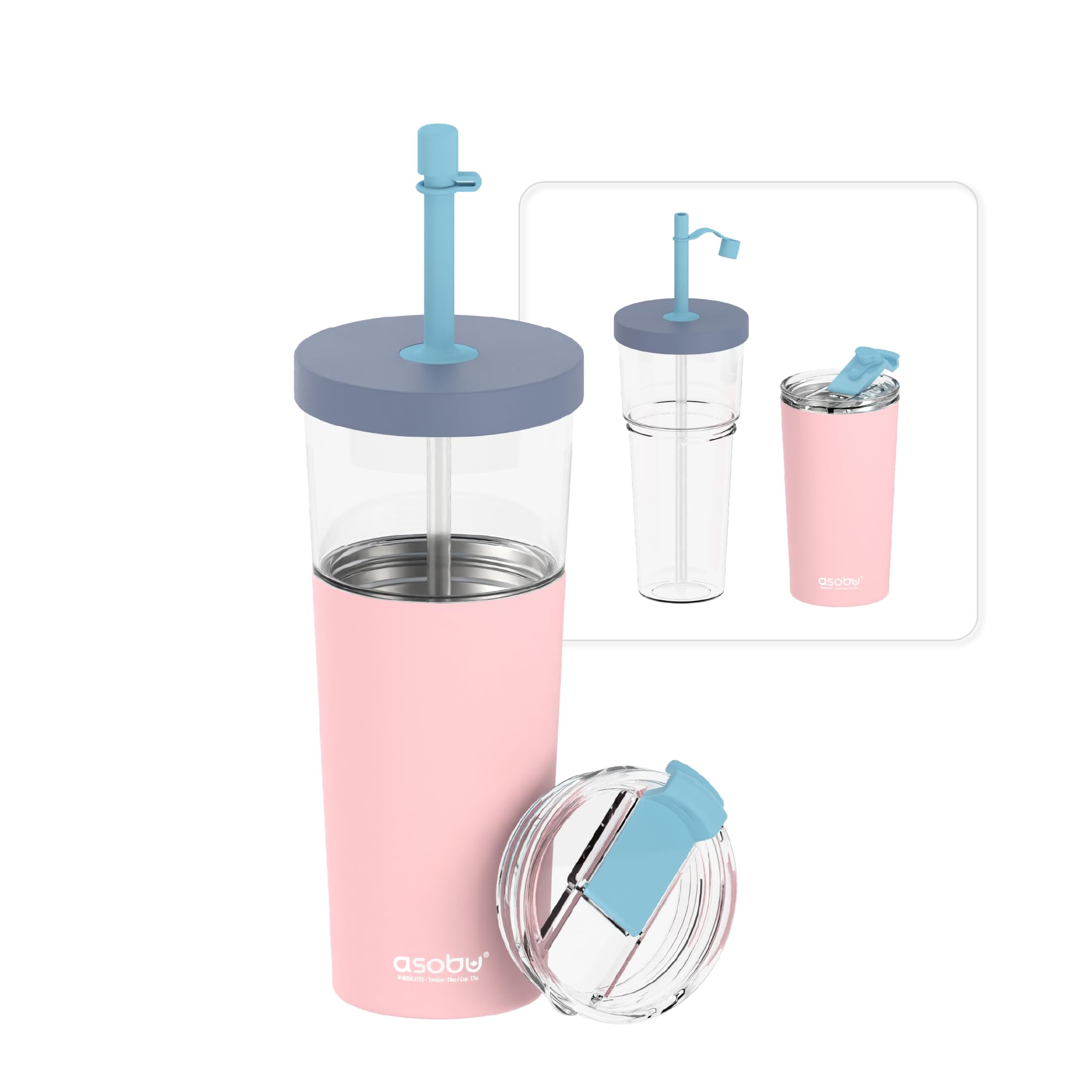 Asobu Clearinsulation Straw Tumbler Marina A Tritan 28 Oz Tumbler With 17 Oz Stainless Steel Insulated Sleeve For Ice Coffee Or 