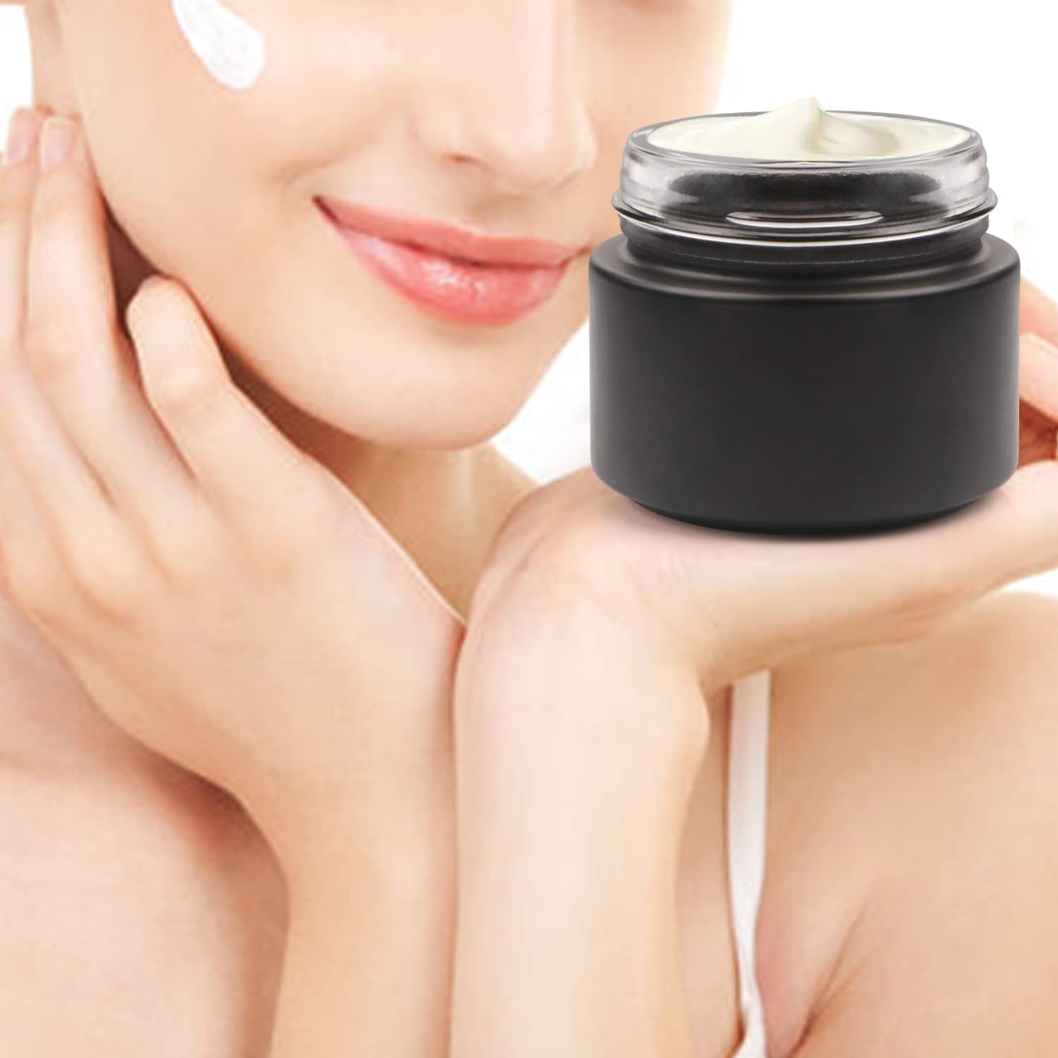 2 Pack 100G/3.4Oz Black Frosted Glass Jar Cosmetic Cream Jar Empty Sample Jar Travel Refillable Makeup Pot Jar With Leakproof Li