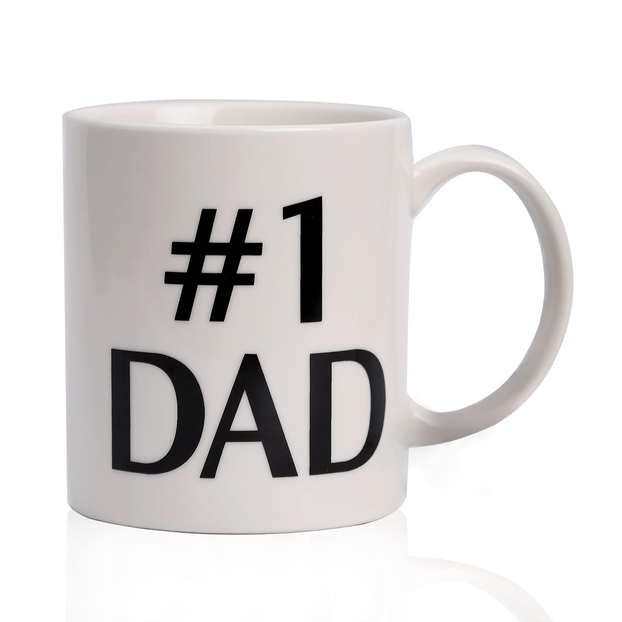 #1 Dad Coffee Mug, 11 oz Funny Novelty Gift for Fathers Day & Birthday