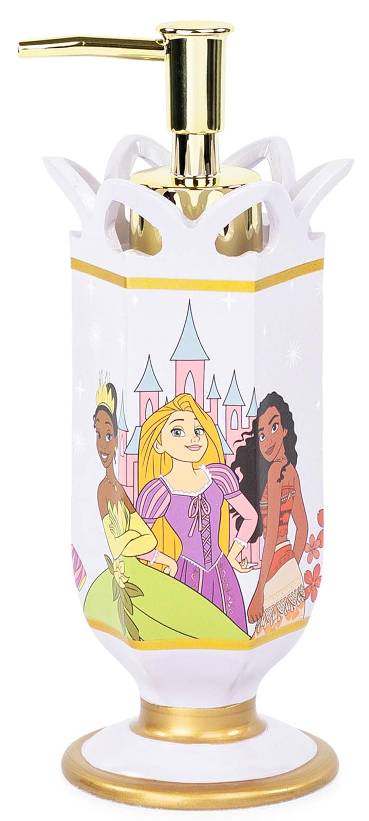 Disney Princess Soap Dispenser - Light Purple Kids Bathroom Accessory - Resin Lotion Pump Features Cinderella, Moana, Rapunzel &