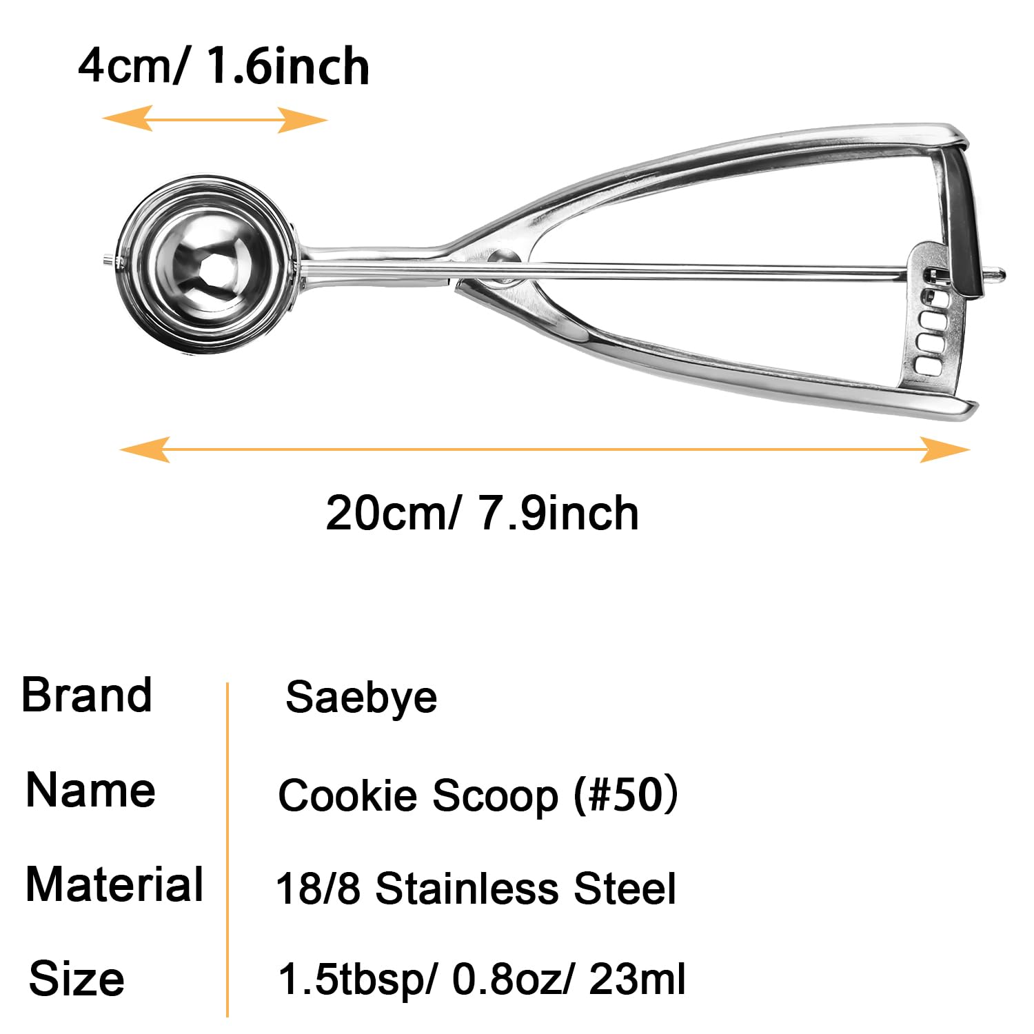 Saebye Small Cookie Scoop - 1.5 Tbsp, 18/8 Stainless Steel, 1.6 inch, Model 8541984939, 1 PCS-Small