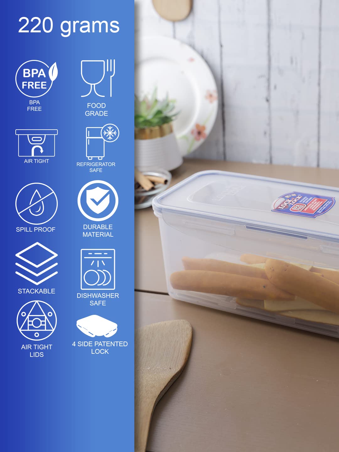 Lock & Lock Airtight Rectangular Food Storage Container With Drain Tray 64.63-Oz / 8.45-Cup