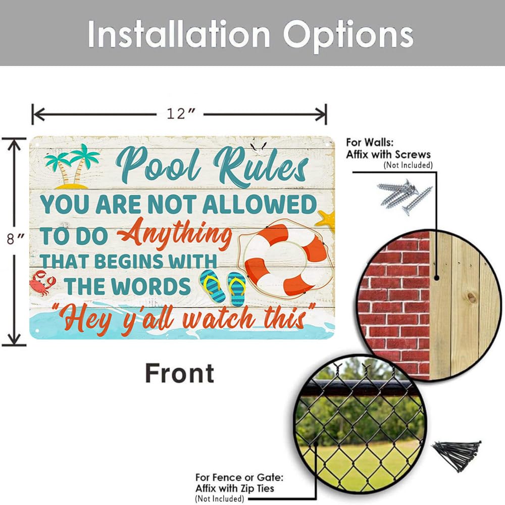 RESKEA Funny Pool Signs Pool Decorations Outdoor Pool Rules Sign Pool Deck Decor Pool Metal Signs Pool Patio Accessories For Bea