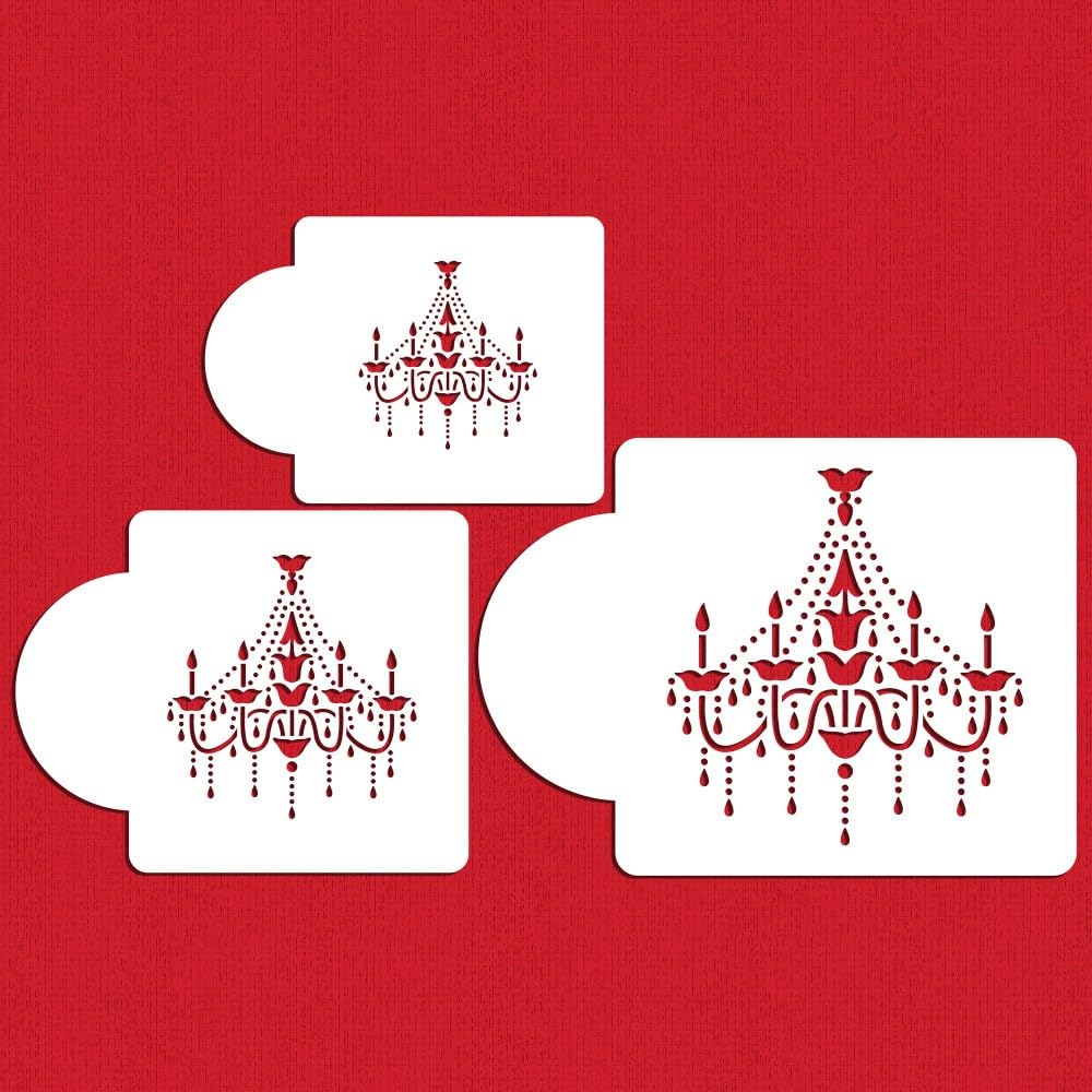 Designer Stencils Chandelier Stencil Set Cake And Cookie Stencils, Beige/Semi-Transparent, 2.5'', 3.5'', 5''
