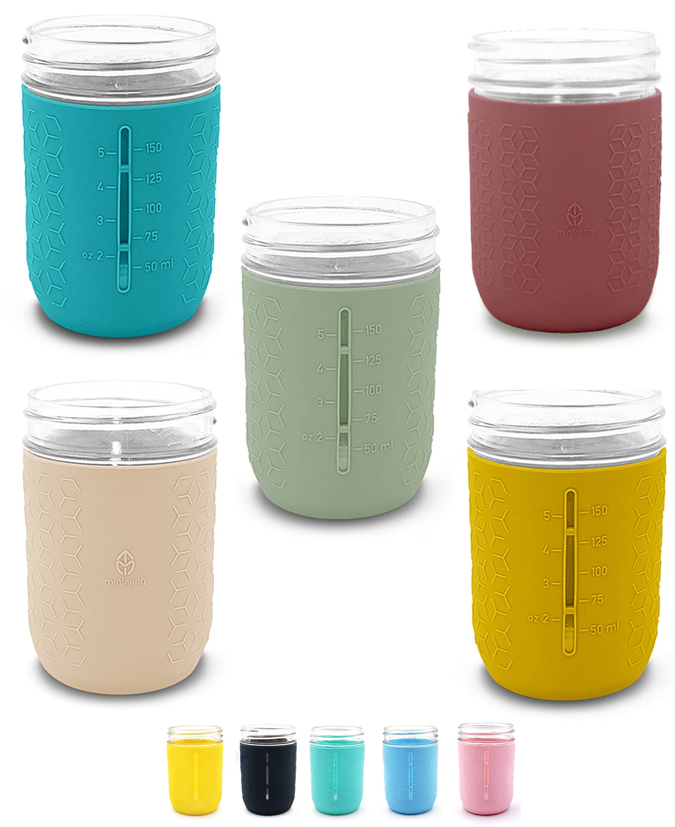 Minliving Silicone Mason Jar Sleeves | Anti-Slip Protectors For 8 Oz Regular Mouth Ball & Kerr Jelly Canning Jars | Kids Cup Hol
