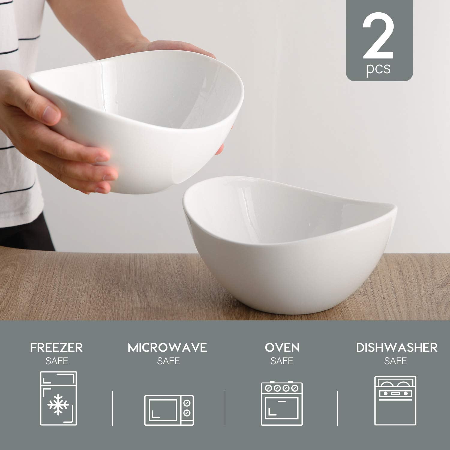 Samsle Porcelain Large Serving Bowl Set (9 Inch),48 Oz Big Salad Bowls, Large Serving Dishes For Entertaining, Party Dinner,Side