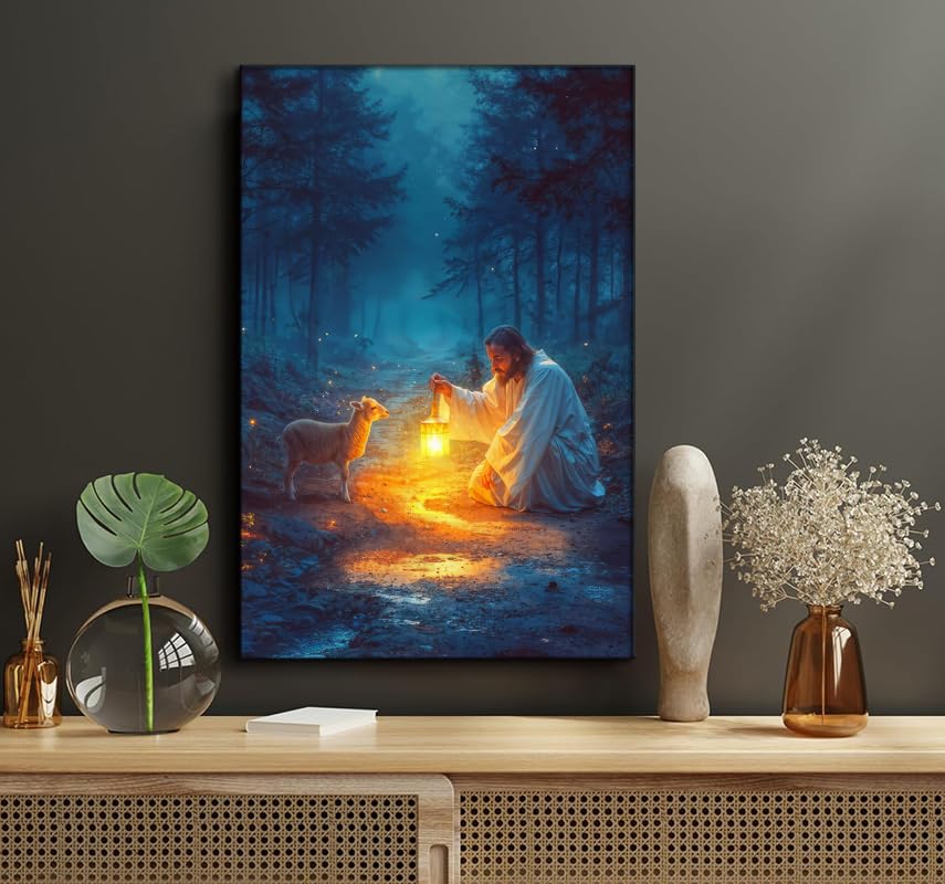 Ploceiny Christian Gifts For Women Jesus Wall Art Decorations For Prayer Room Jesus Running After Lost Lamb Picture Jesus And La